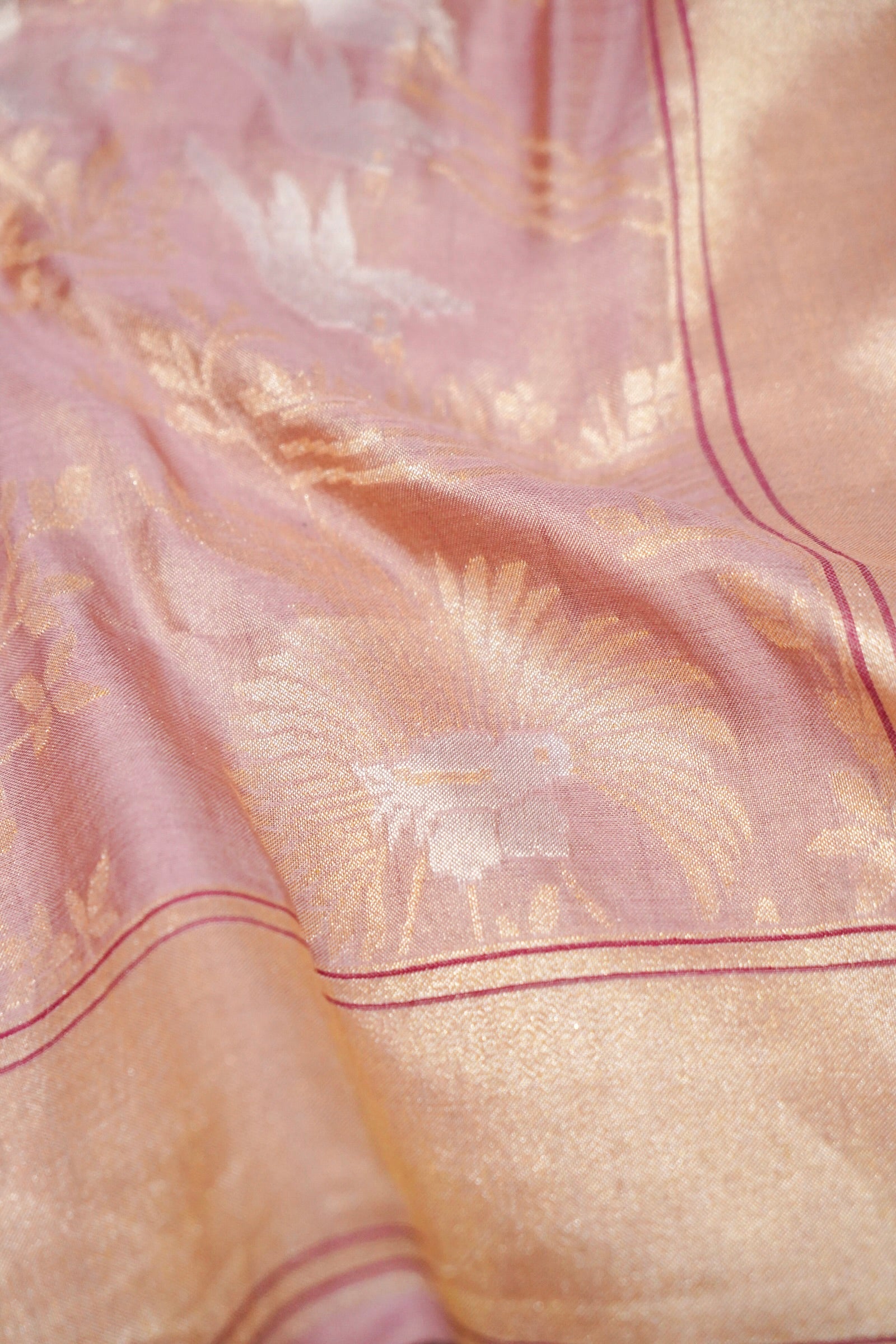 Banarasi Katan Tissue Handwoven Saree in Dusty Rose | Bulbul - Khinkhwab