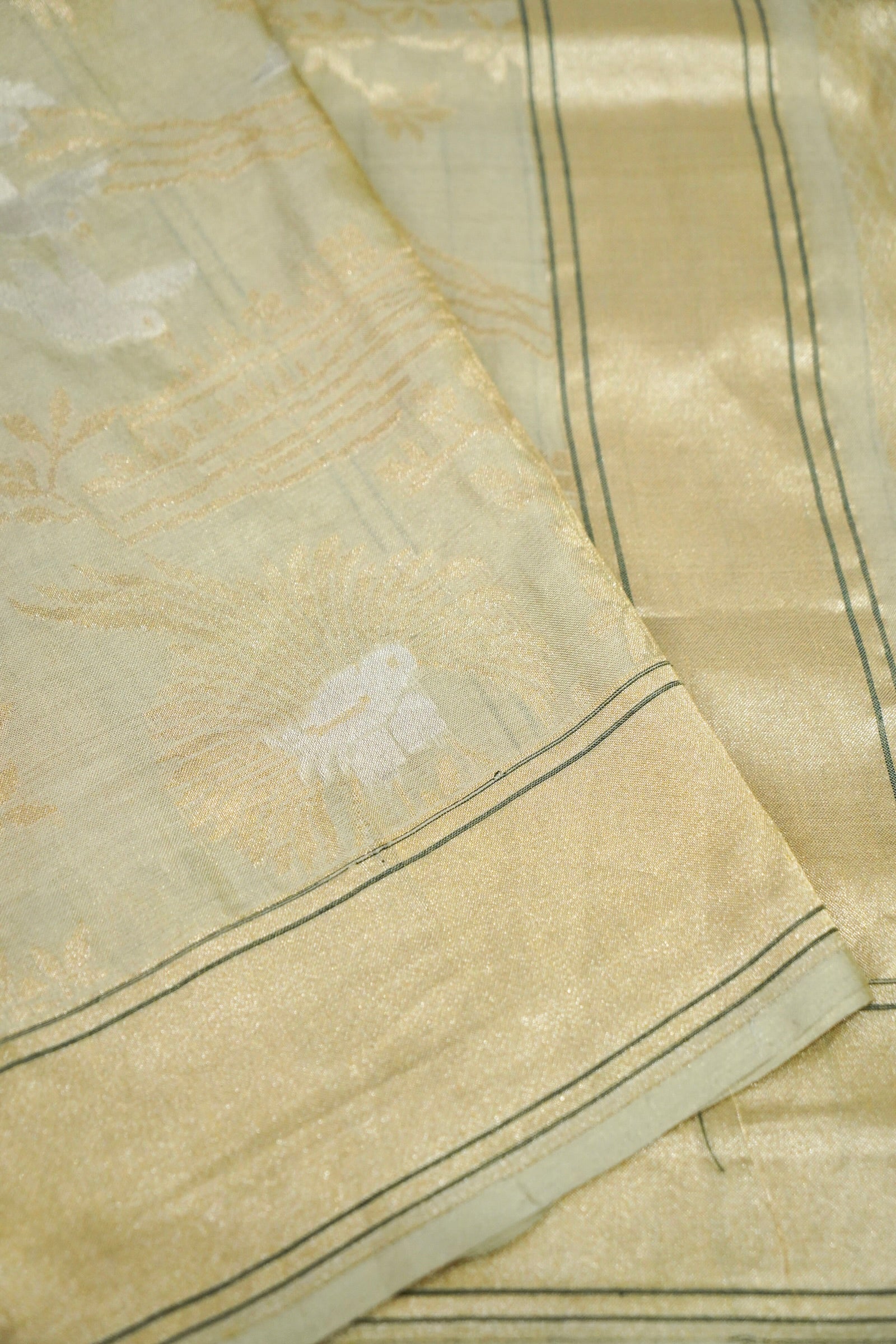 Banarasi Katan Tissue Handwoven Saree in Sage Green | Bulbul - Khinkhwab