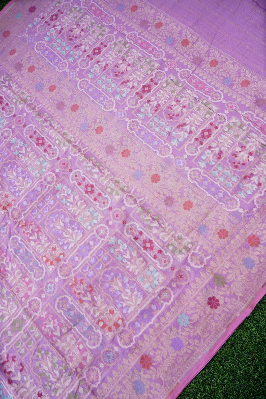 Banarasi Cotton Handloom Jamdani Ektara Saree | Lavender - Khinkhwab