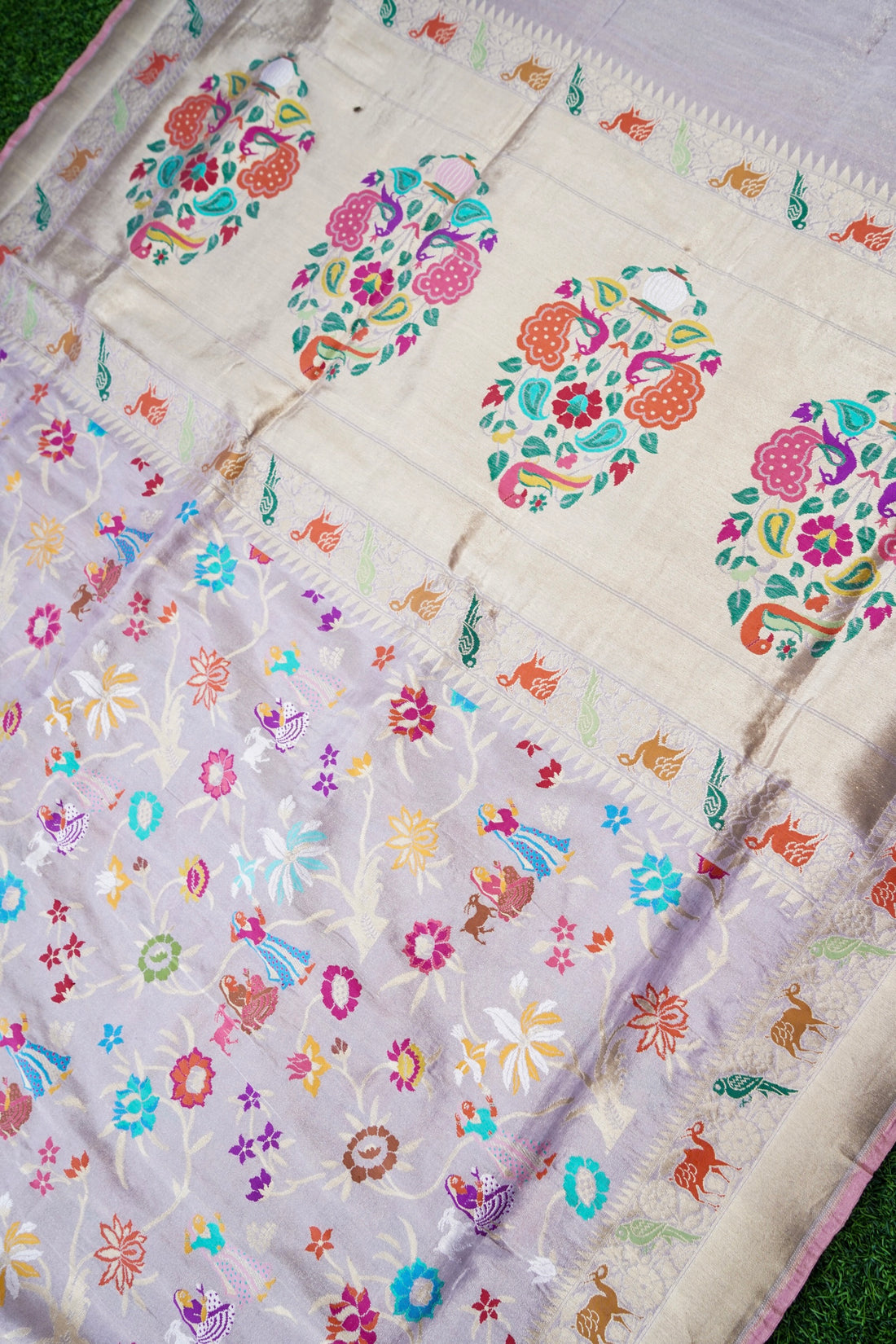 Banarasi Katan Silk Kadwa Figure Handloom Saree in Lavender - Khinkhwab