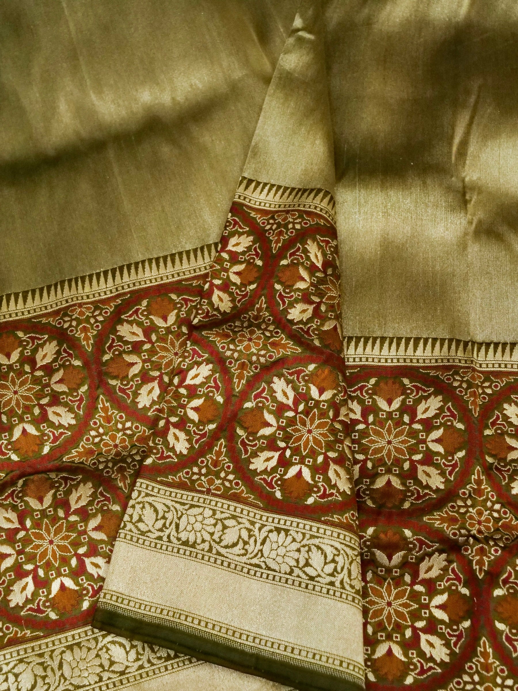 Banarasi Katan Silk Tissue Tilfi Skirt Handloom Saree | Antique Gold - Khinkhwab