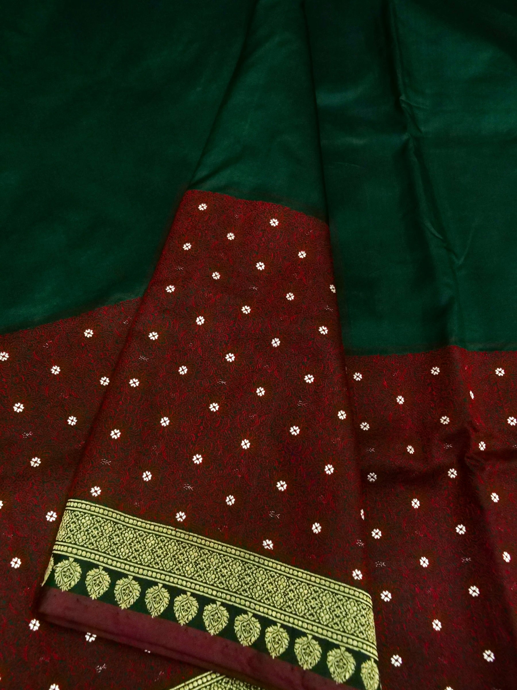 Banarasi Katan Silk Meenakari Border Handloom Saree | Bottle Green - Khinkhwab