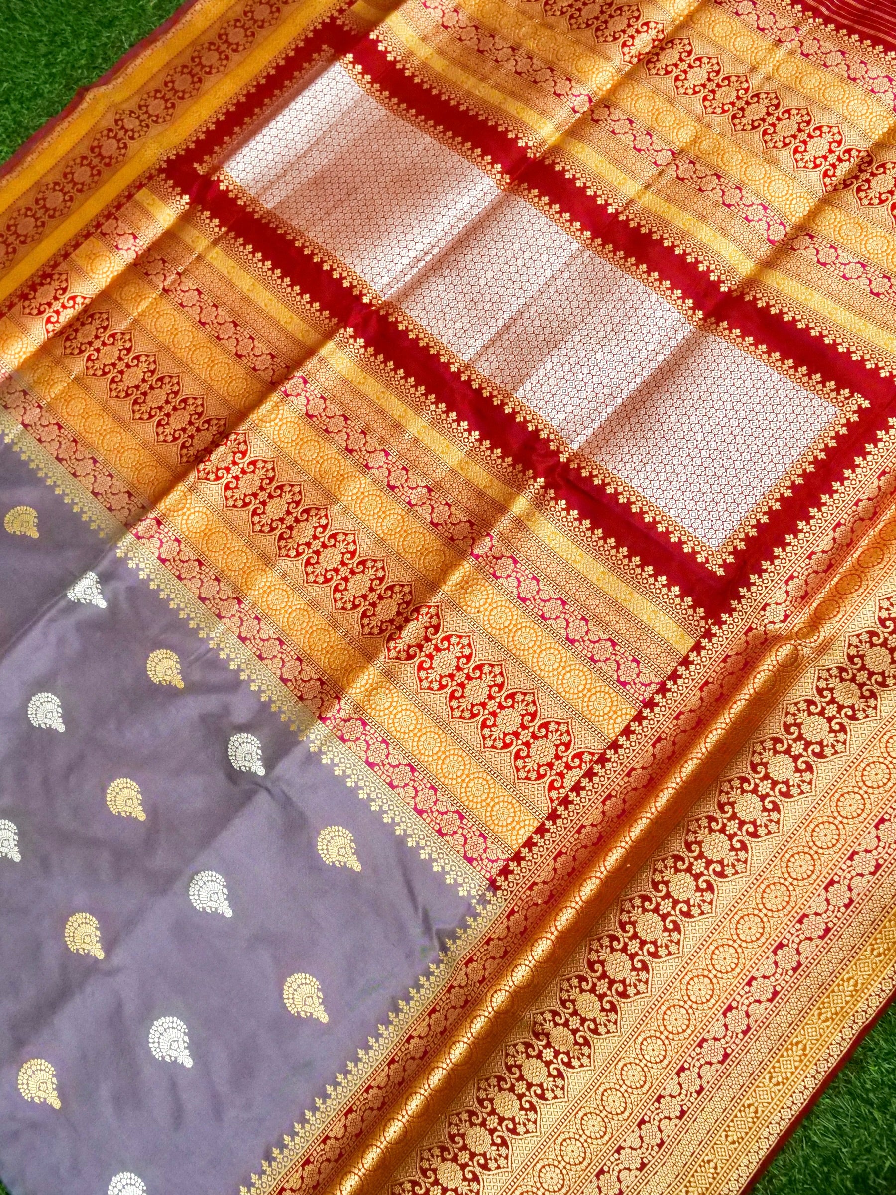 Banarasi Katan Silk Kadwa Skirt Border Handloom Saree | Lavender - Khinkhwab