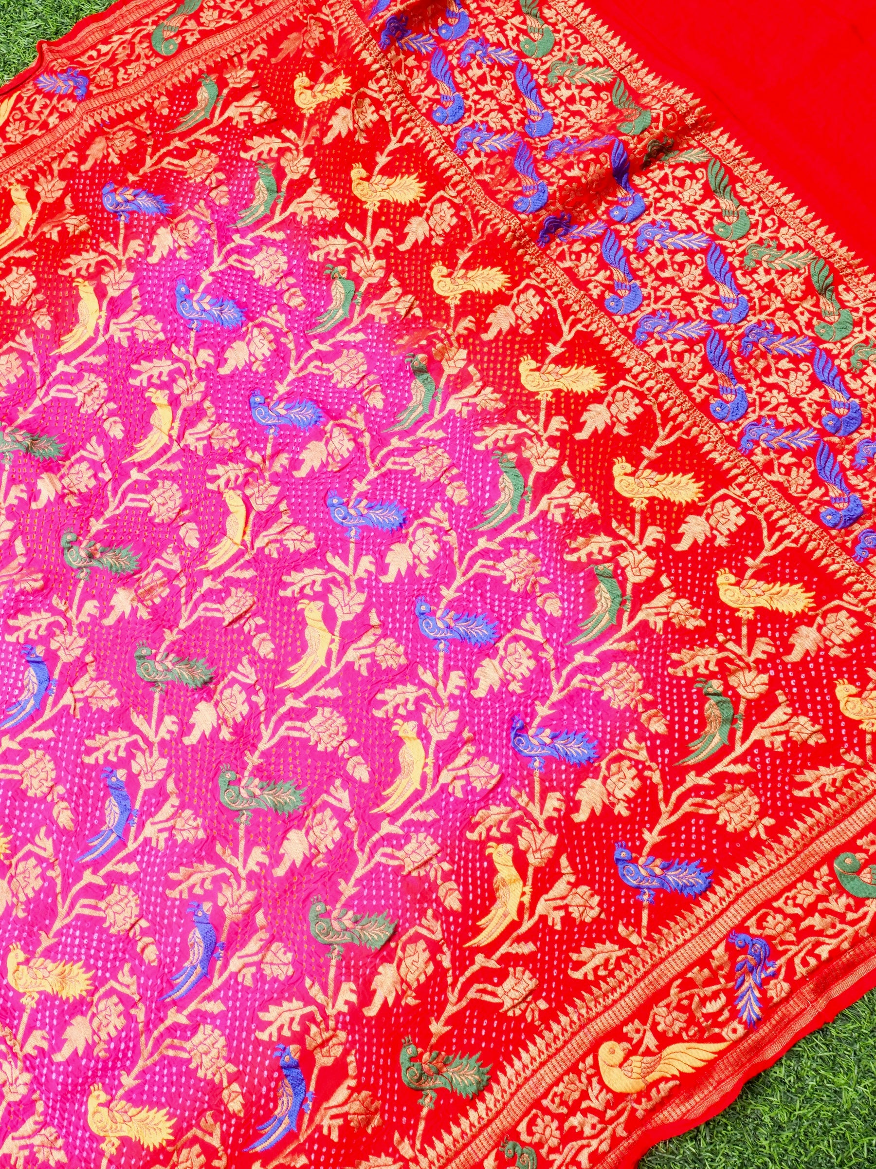 Banarasi Georgette Bandhani Birds Dupatta - Khinkhwab