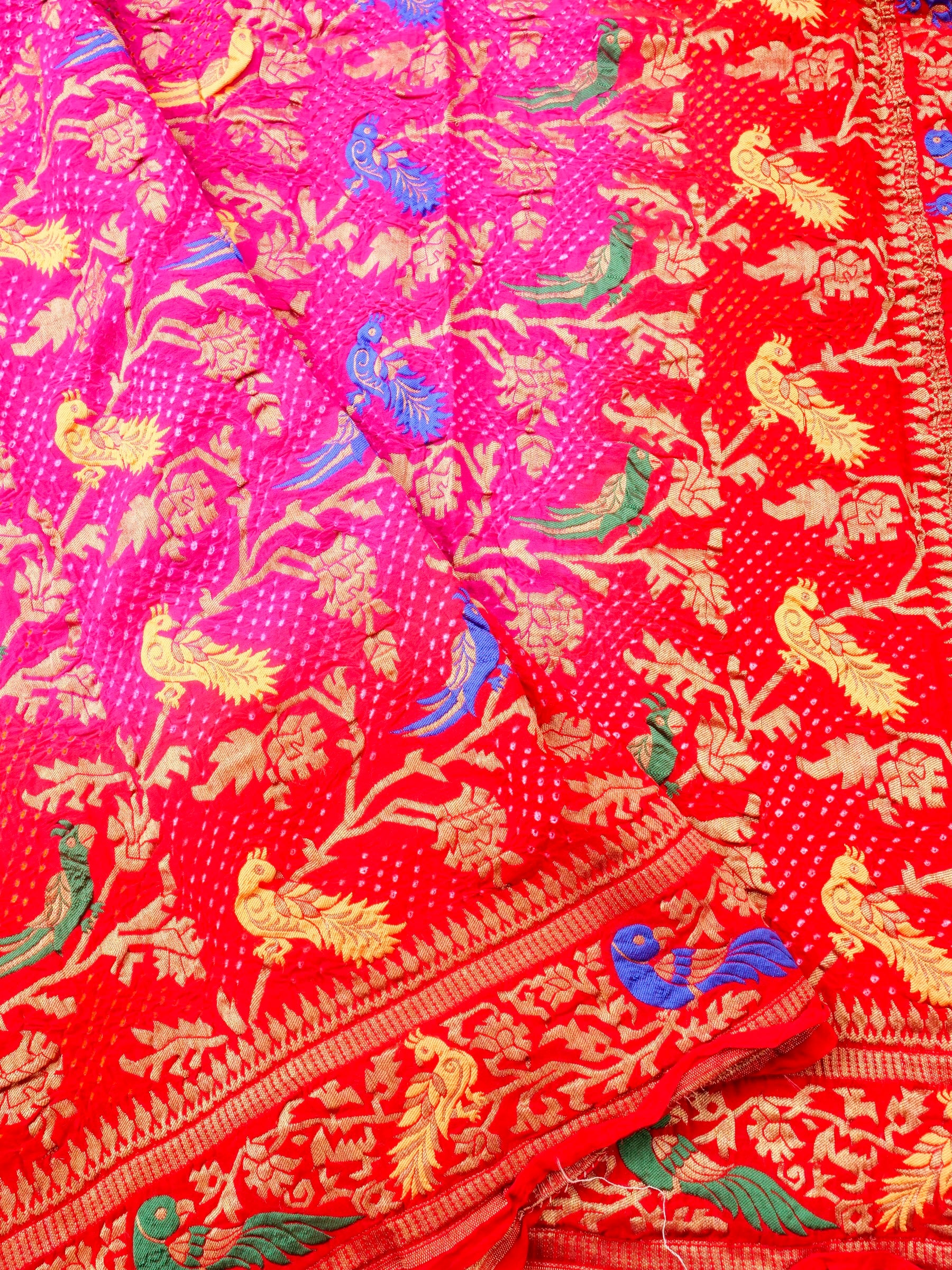 Banarasi Georgette Bandhani Birds Dupatta - Khinkhwab