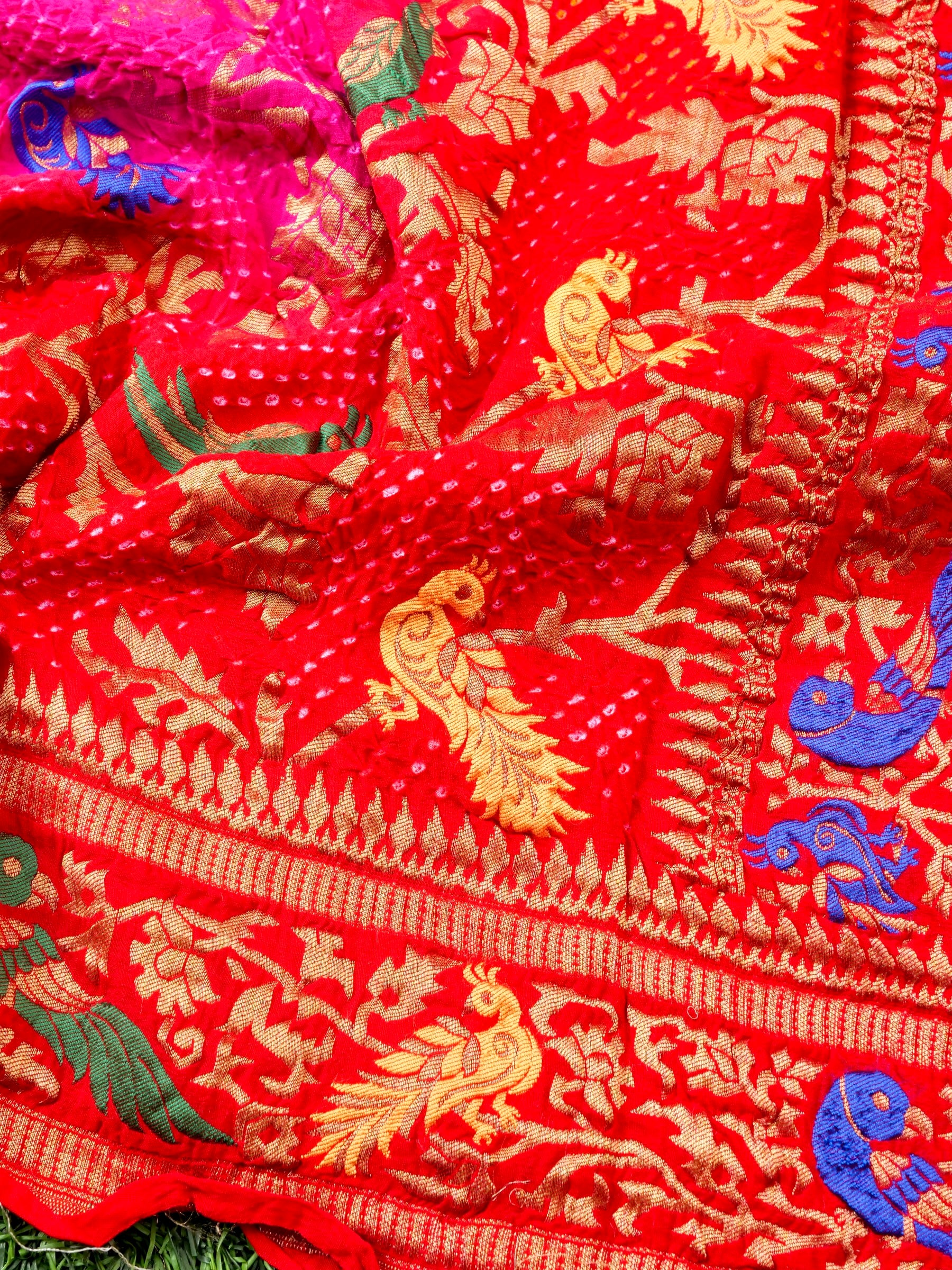 Banarasi Georgette Bandhani Birds Dupatta - Khinkhwab