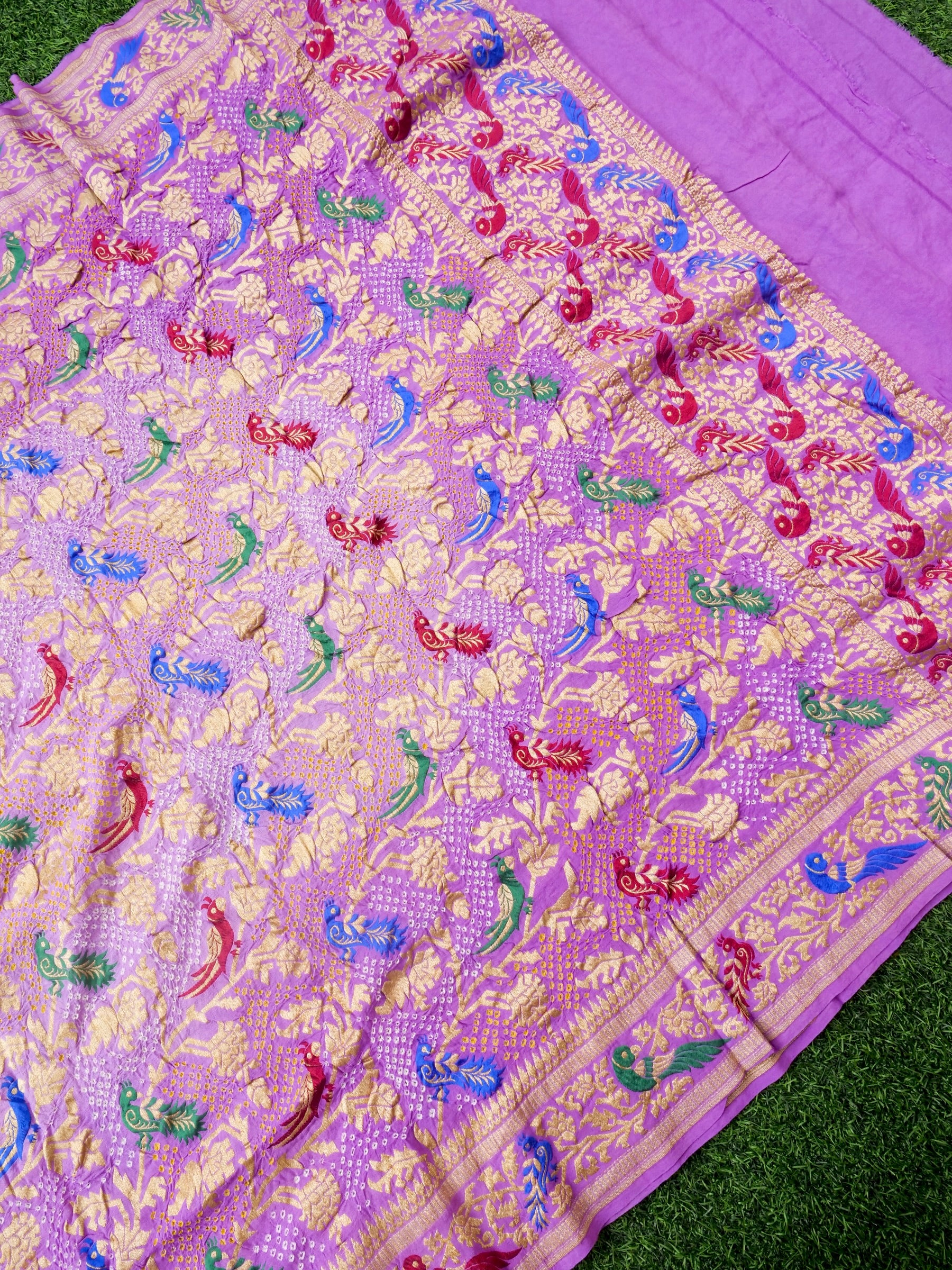 Banarasi Georgette Bandhani Birds Dupatta - Khinkhwab