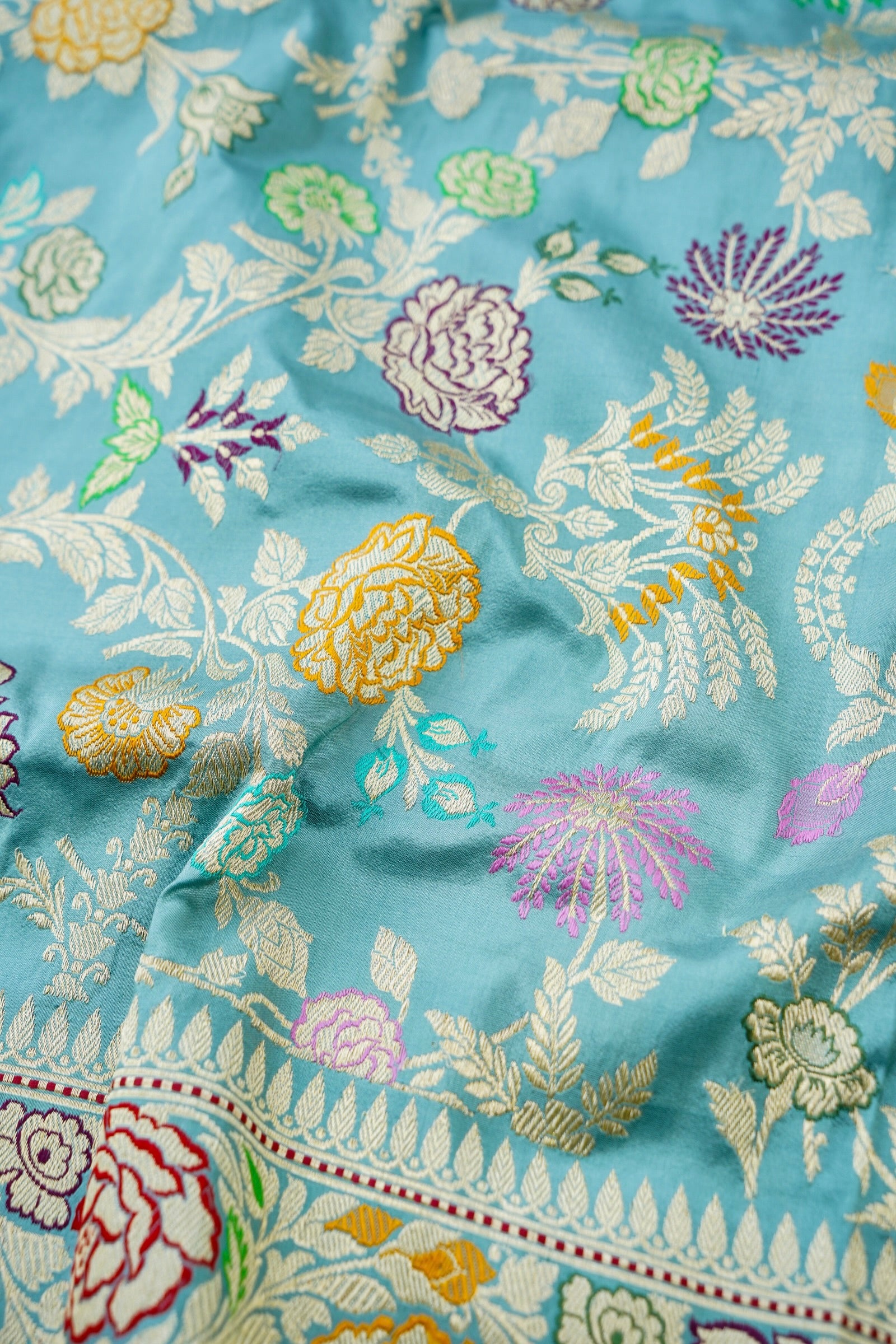 Banarasi Katan Silk Kadwa Handloom Saree in Sky Blue - Khinkhwab