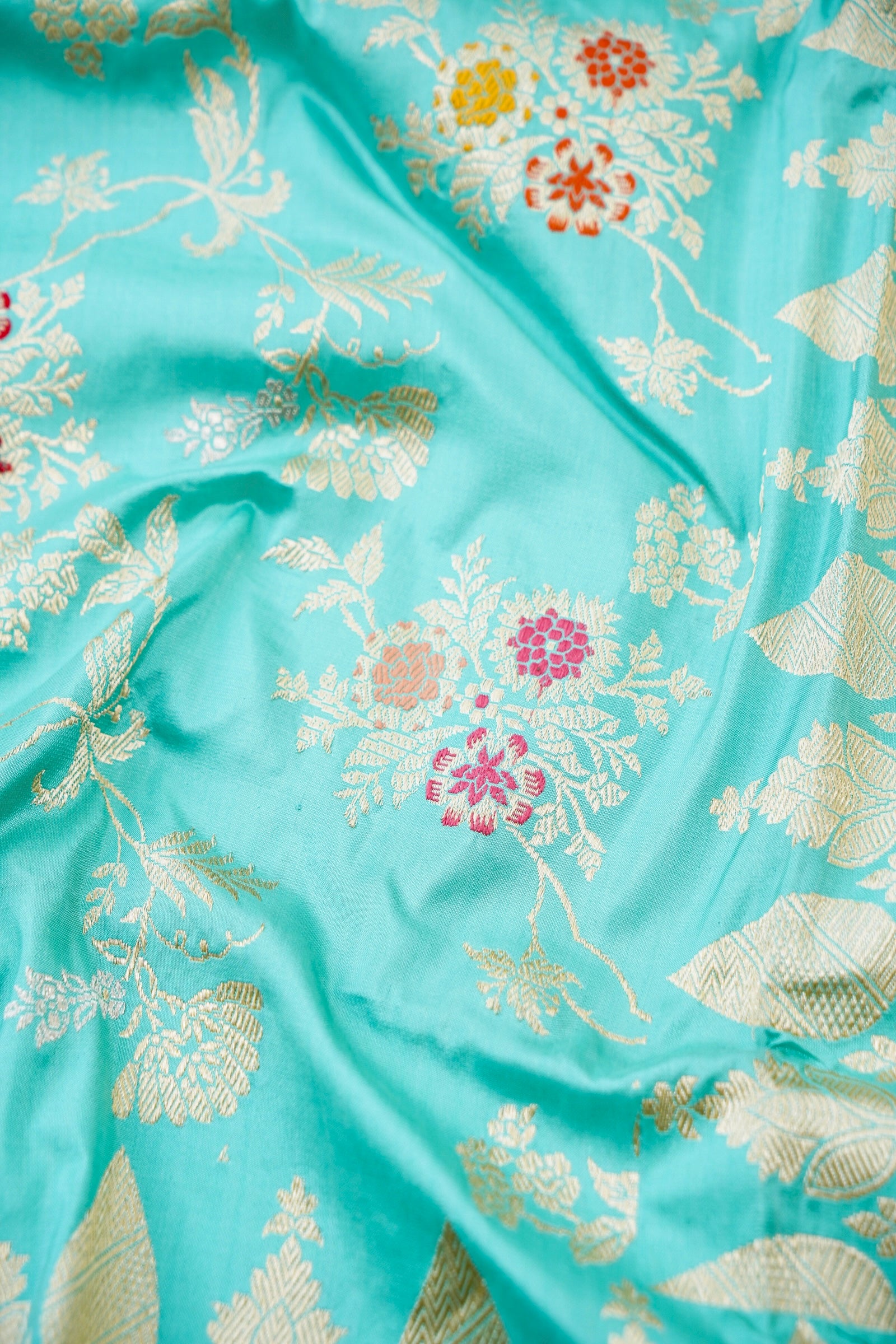 Banarasi Katan Silk Kadwa Handloom Saree in Turquoise - Khinkhwab