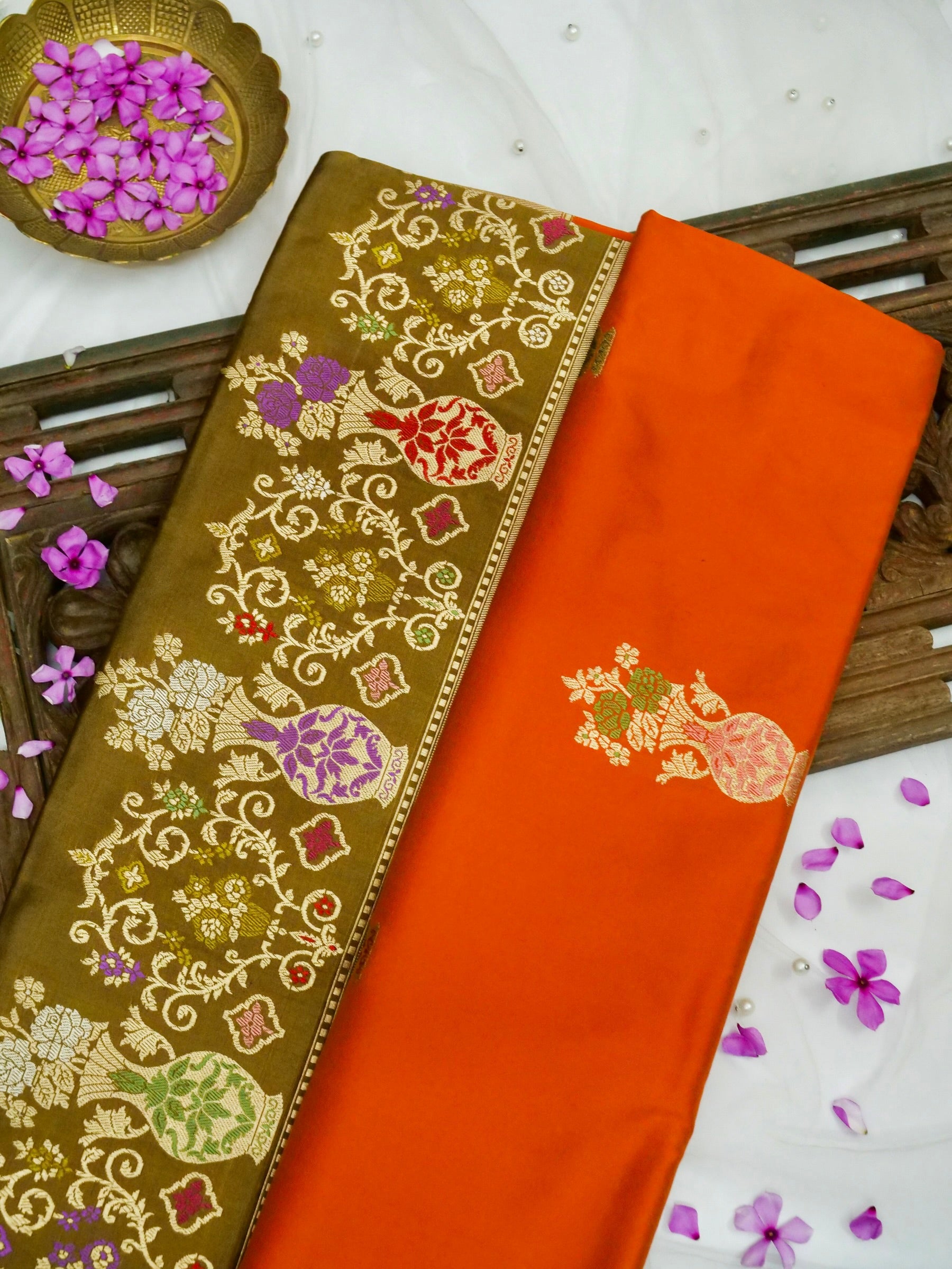Banarasi Katan Silk Kadwa Tilfi Boota Handloom Saree | Orange - Khinkhwab