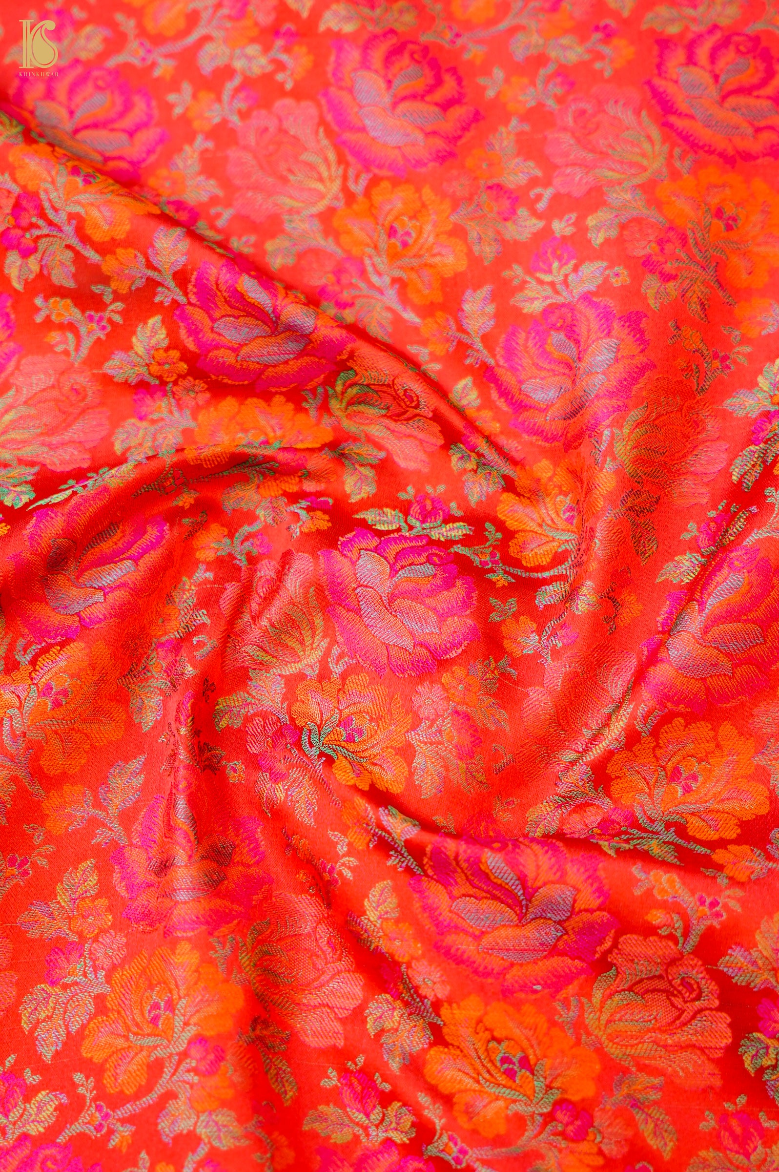 Handloom Banarasi Tanchoi Silk Rose Fabric