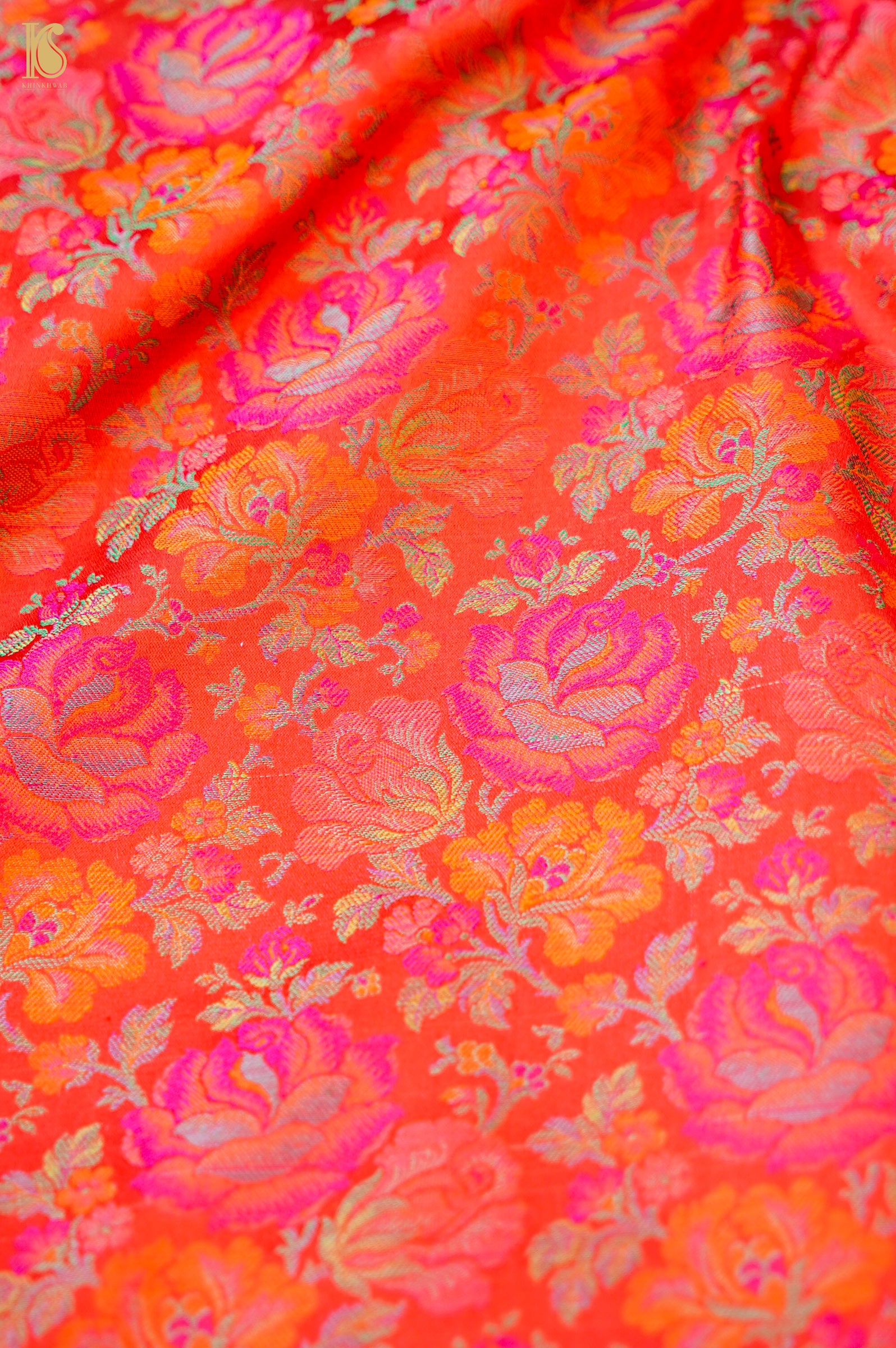 Handloom Banarasi Tanchoi Silk Rose Fabric