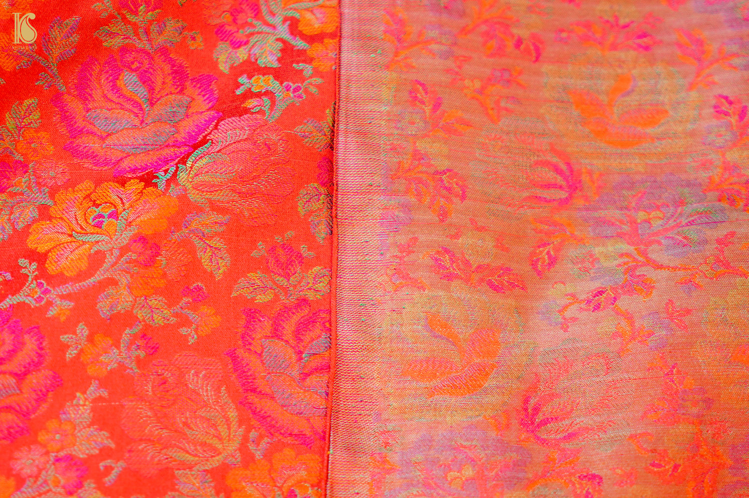 Handloom Banarasi Tanchoi Silk Rose Fabric