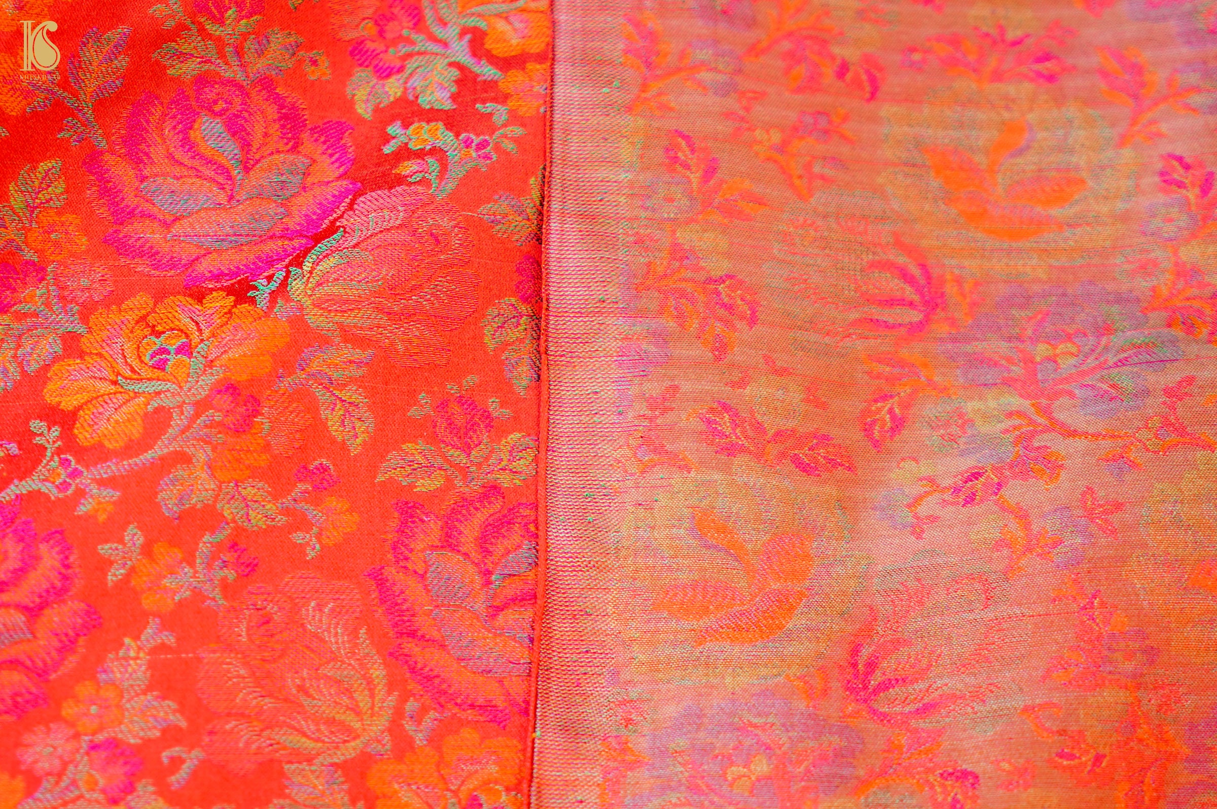 Handloom Banarasi Tanchoi Silk Rose Fabric