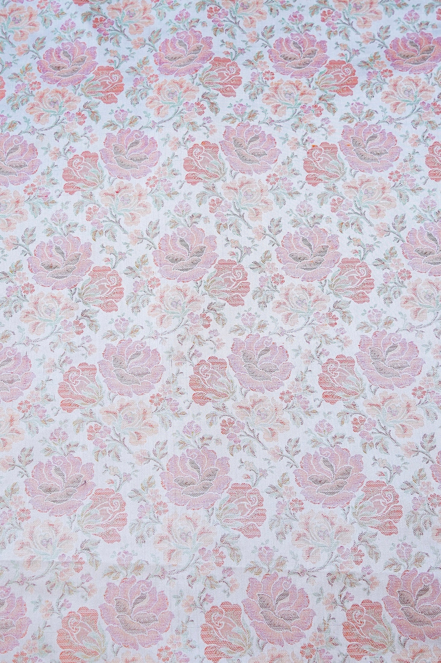 Handloom Banarasi Tanchoi Silk Rose Fabric