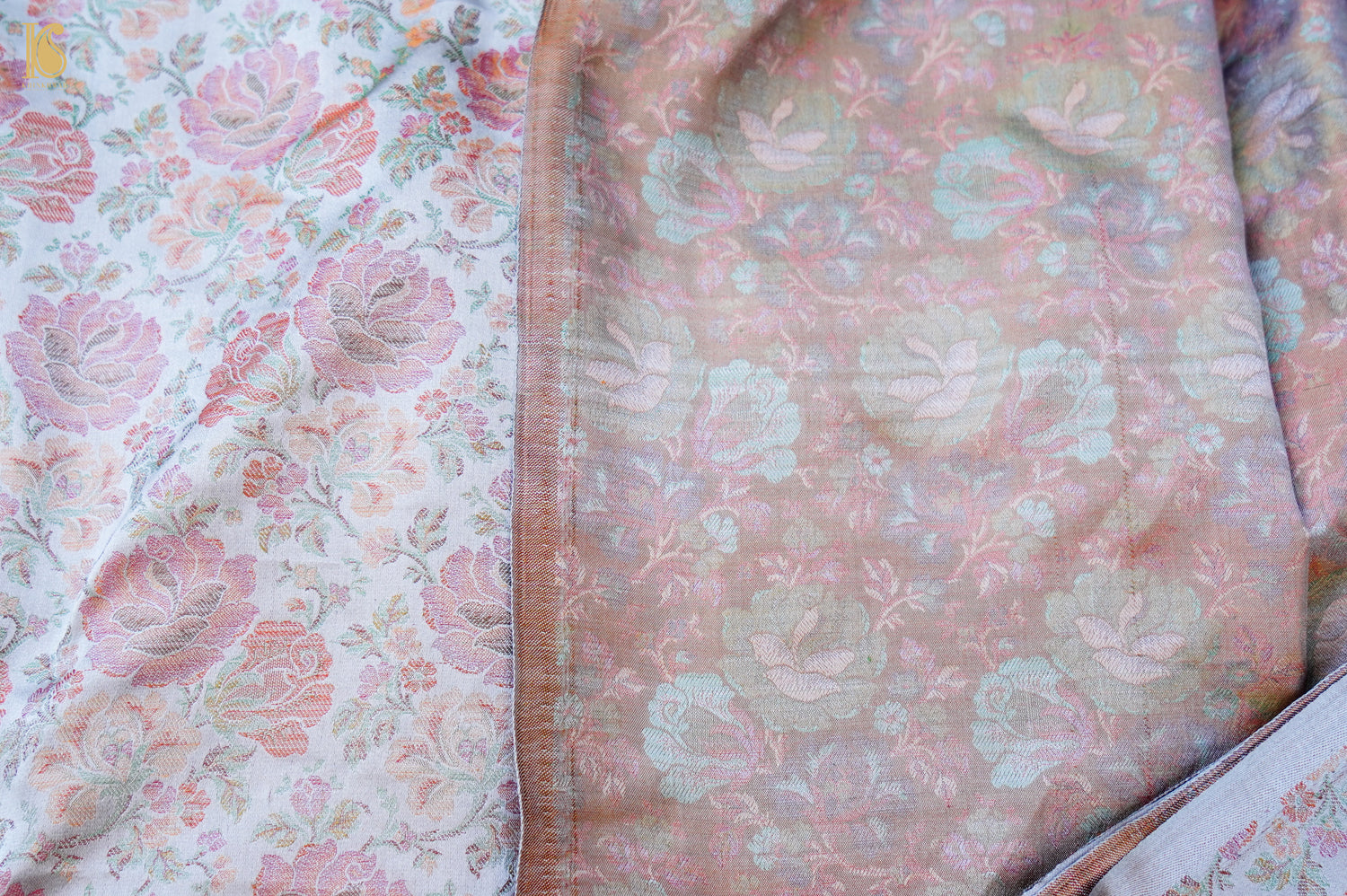 Handloom Banarasi Tanchoi Silk Rose Fabric
