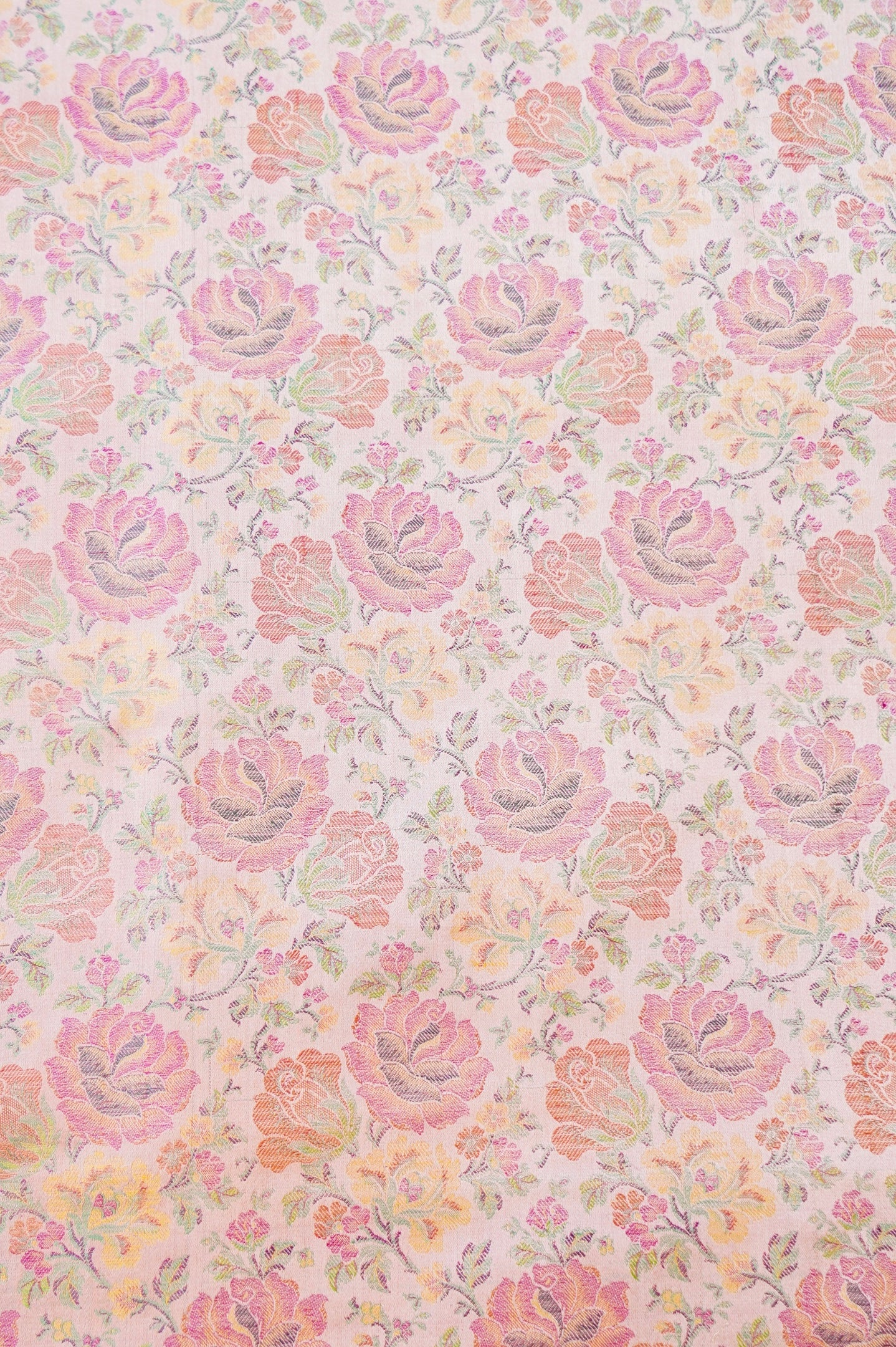 Handloom Banarasi Tanchoi Silk Rose Fabric