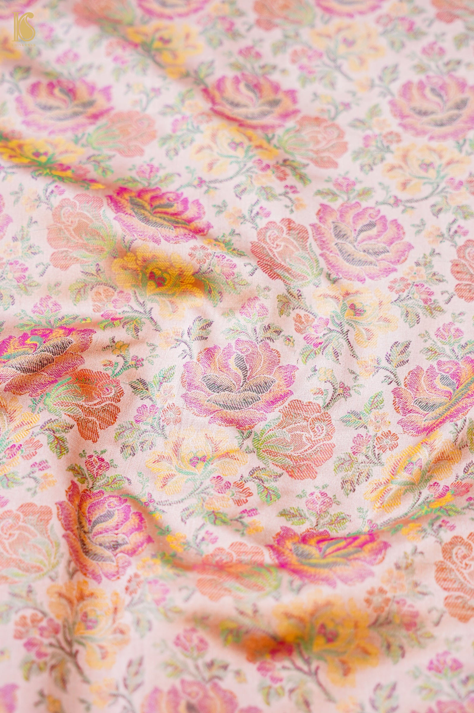 Handloom Banarasi Tanchoi Silk Rose Fabric