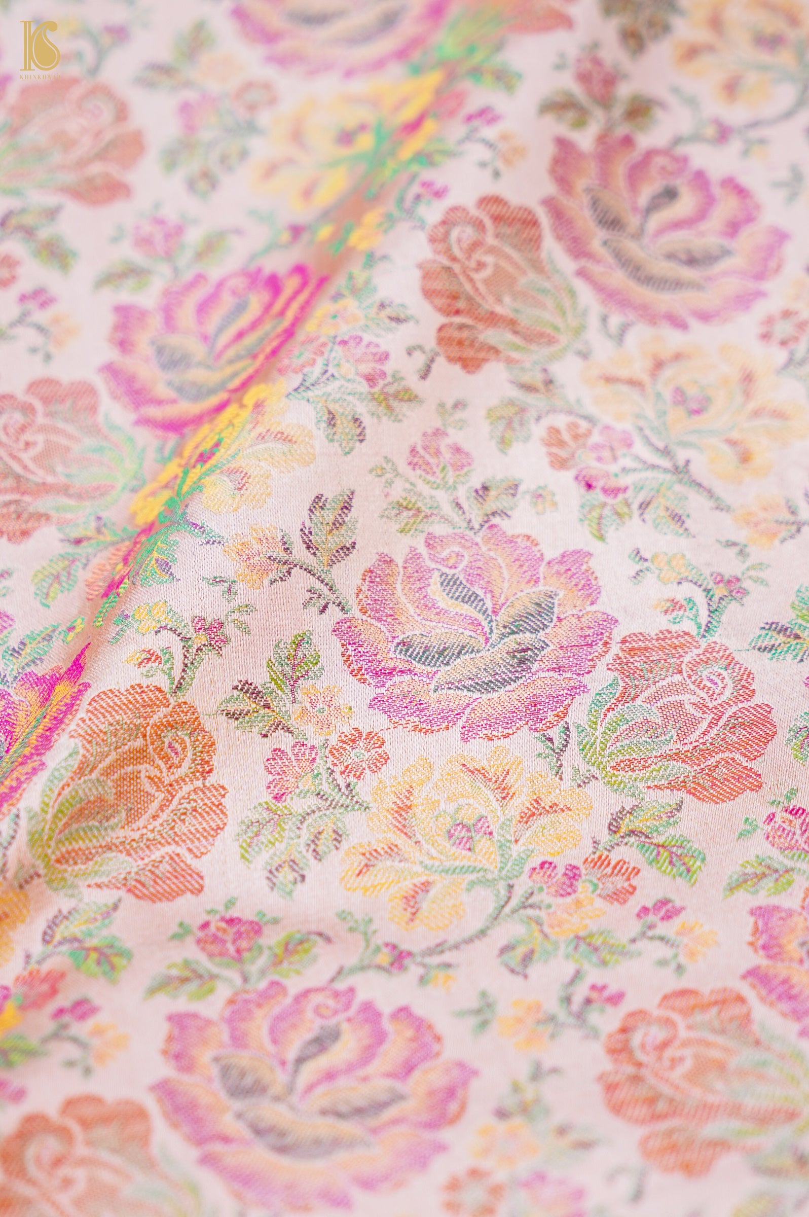 Handloom Banarasi Tanchoi Silk Rose Fabric