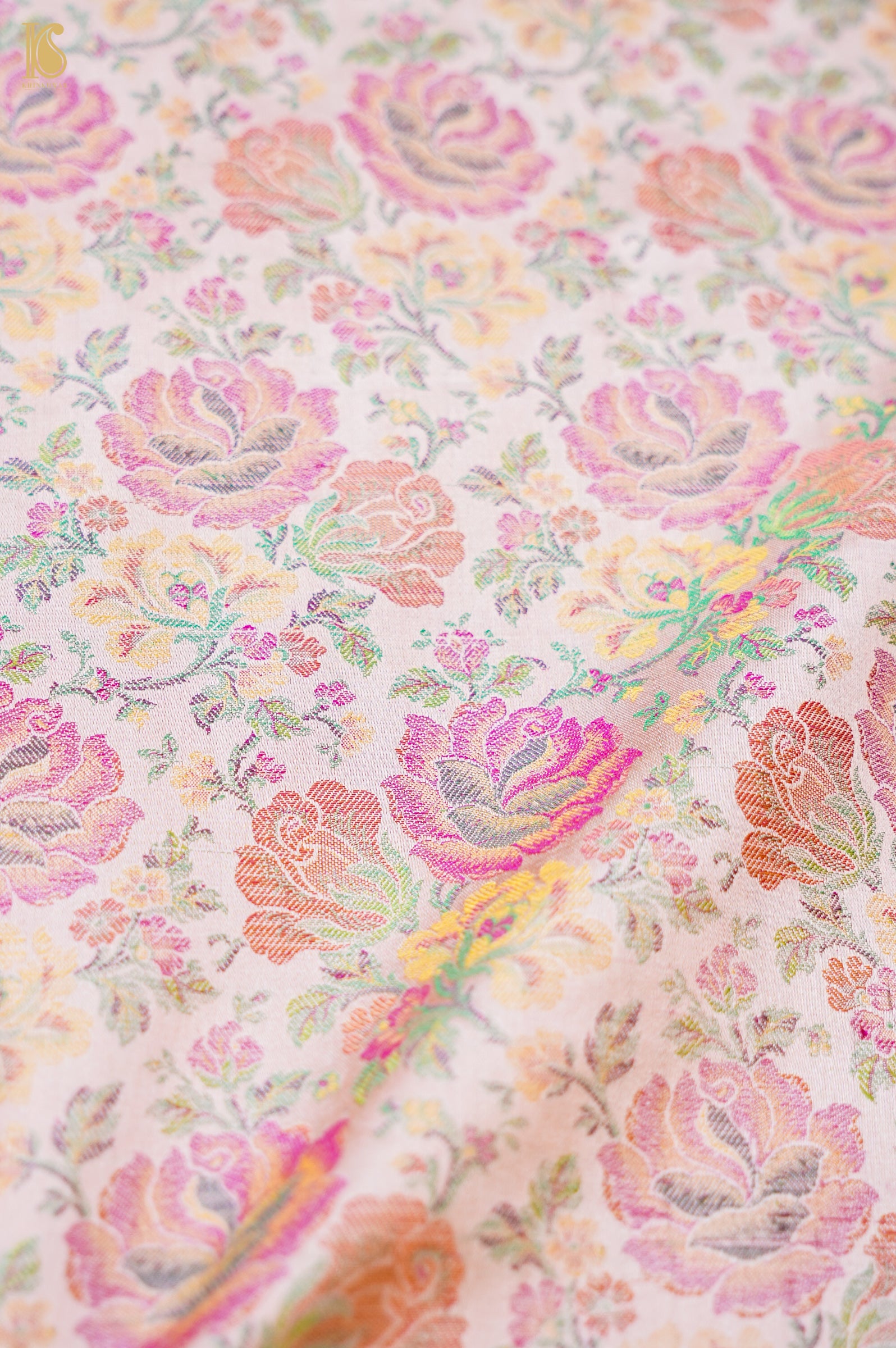 Handloom Banarasi Tanchoi Silk Rose Fabric