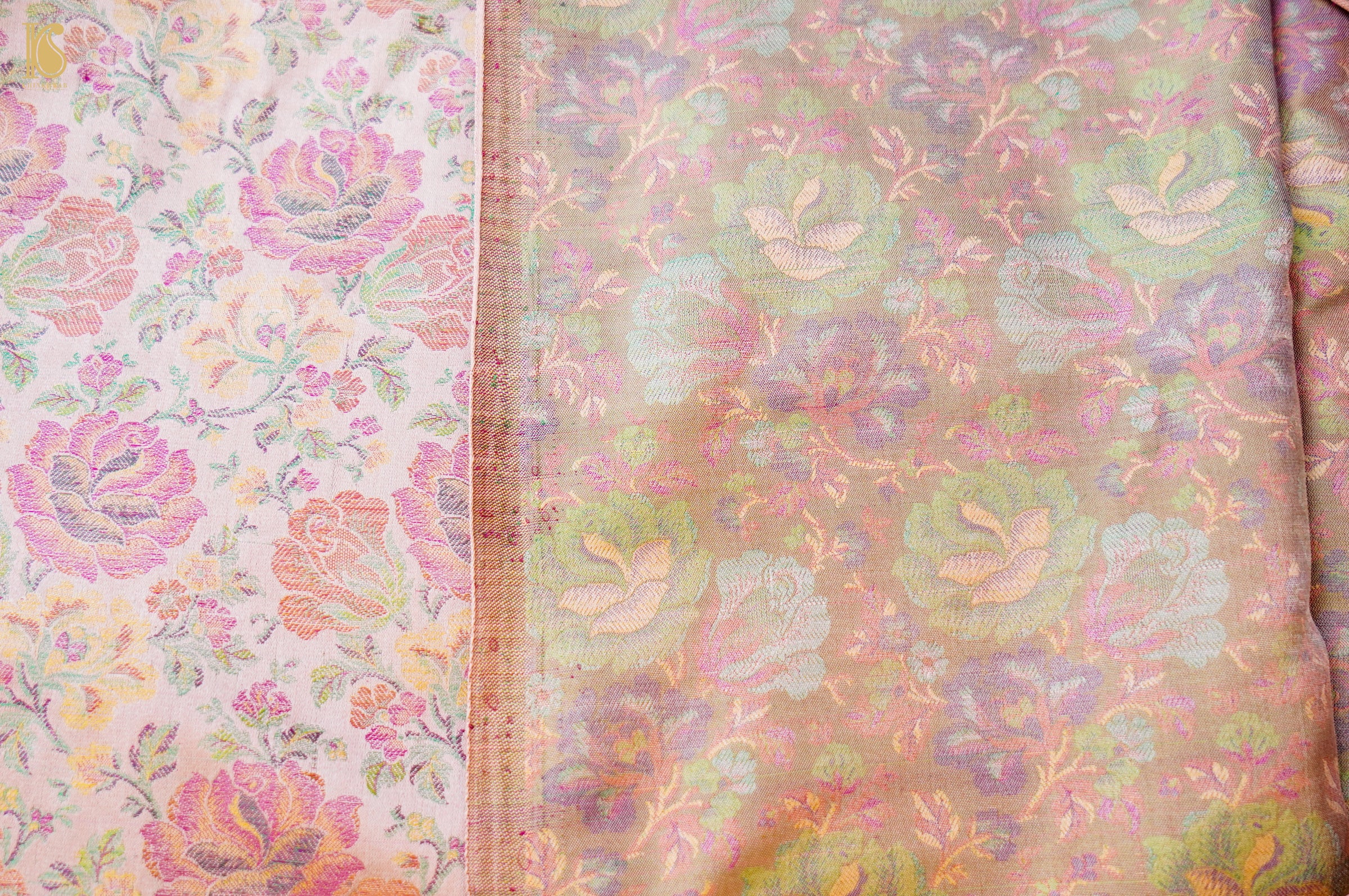Handloom Banarasi Tanchoi Silk Rose Fabric