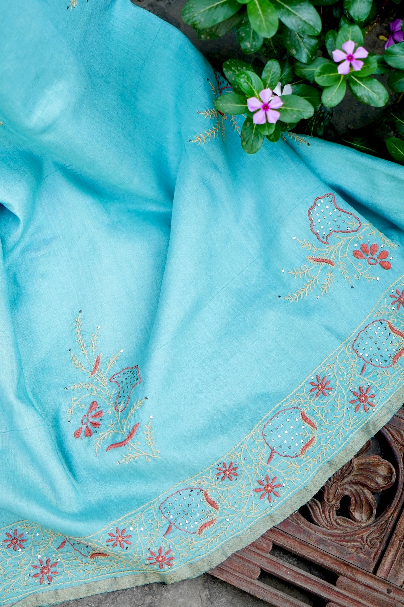 Chikankari Moonga Tussar Silk Saree
