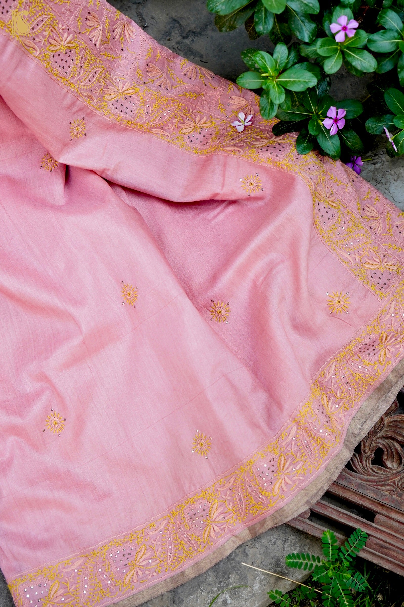 Chikankari Moonga Tussar Silk Saree