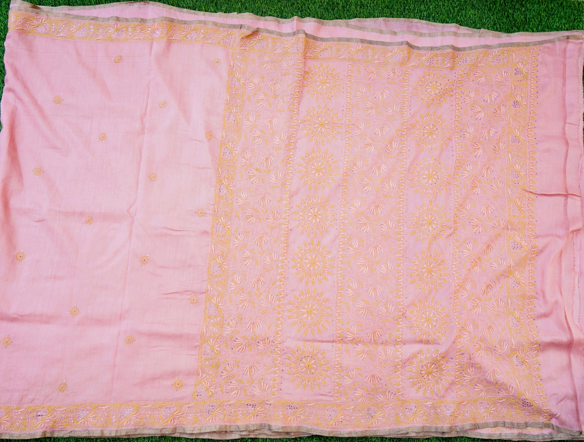 Chikankari Moonga Tussar Silk Saree