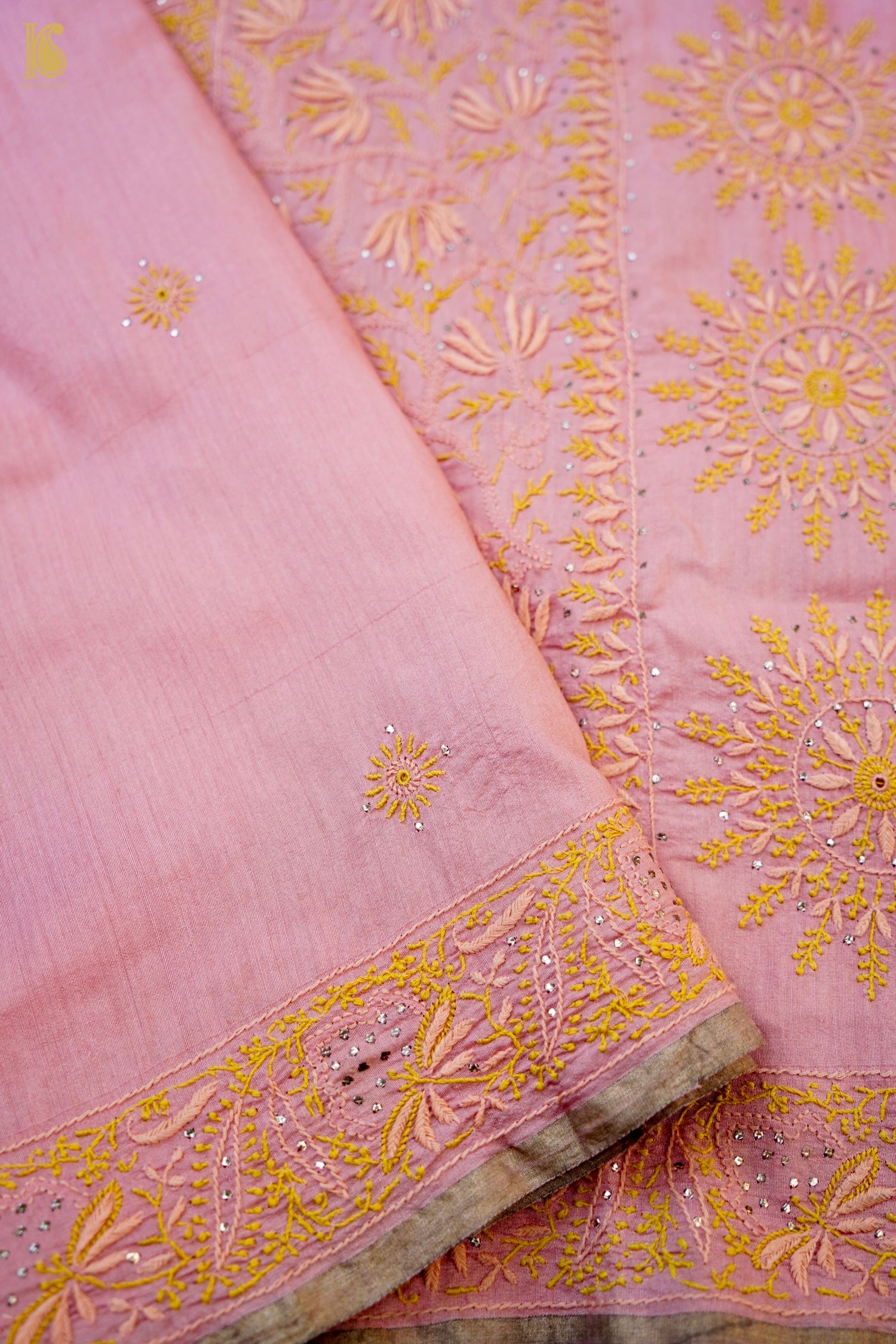 Chikankari Moonga Tussar Silk Saree