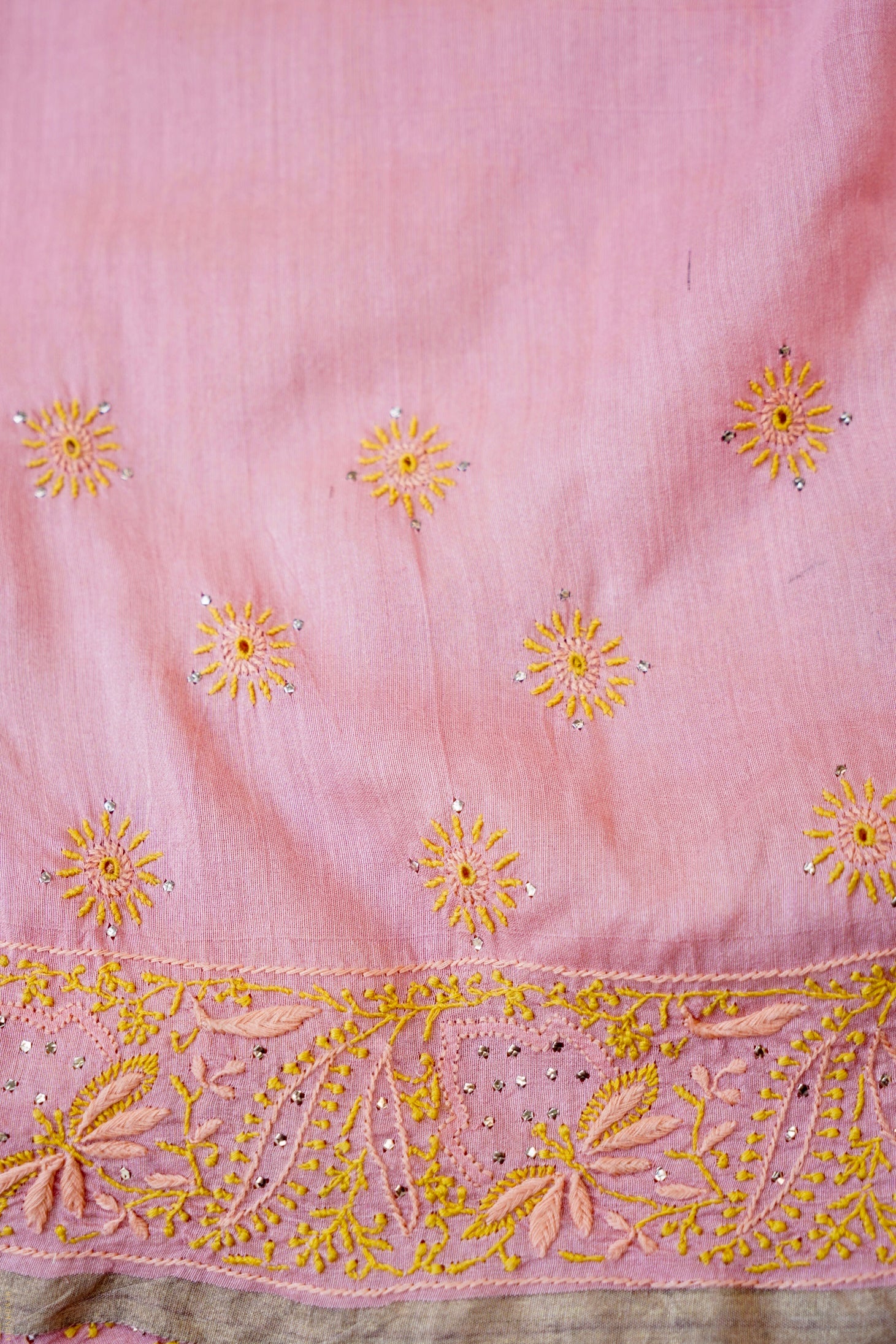 Chikankari Moonga Tussar Silk Saree