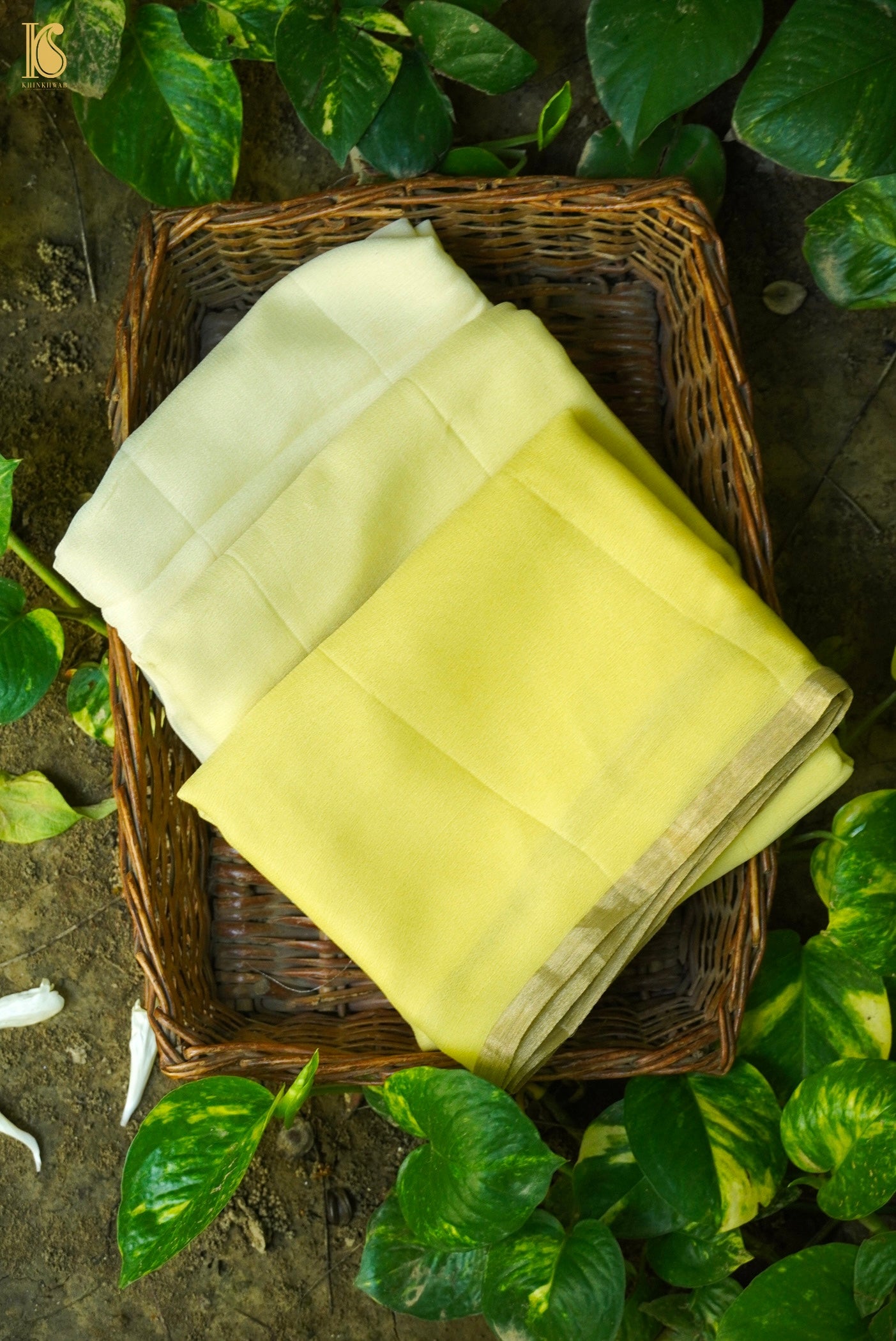 Yellow Plain Georgette Handloom Banarasi Saree - Khinkhwab