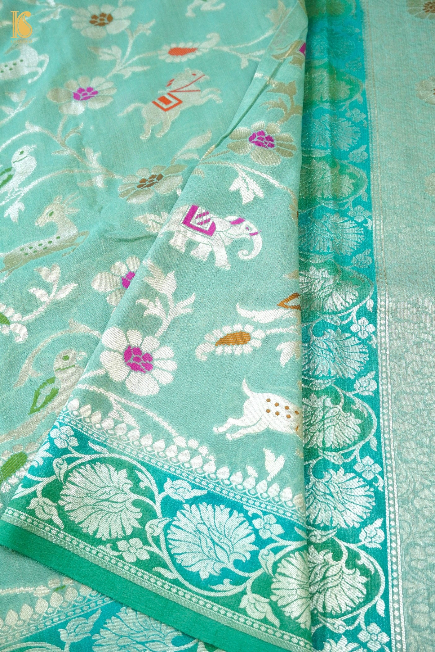 Handloom Banarasi Tussar Silk Meenakari Shikargah Saree