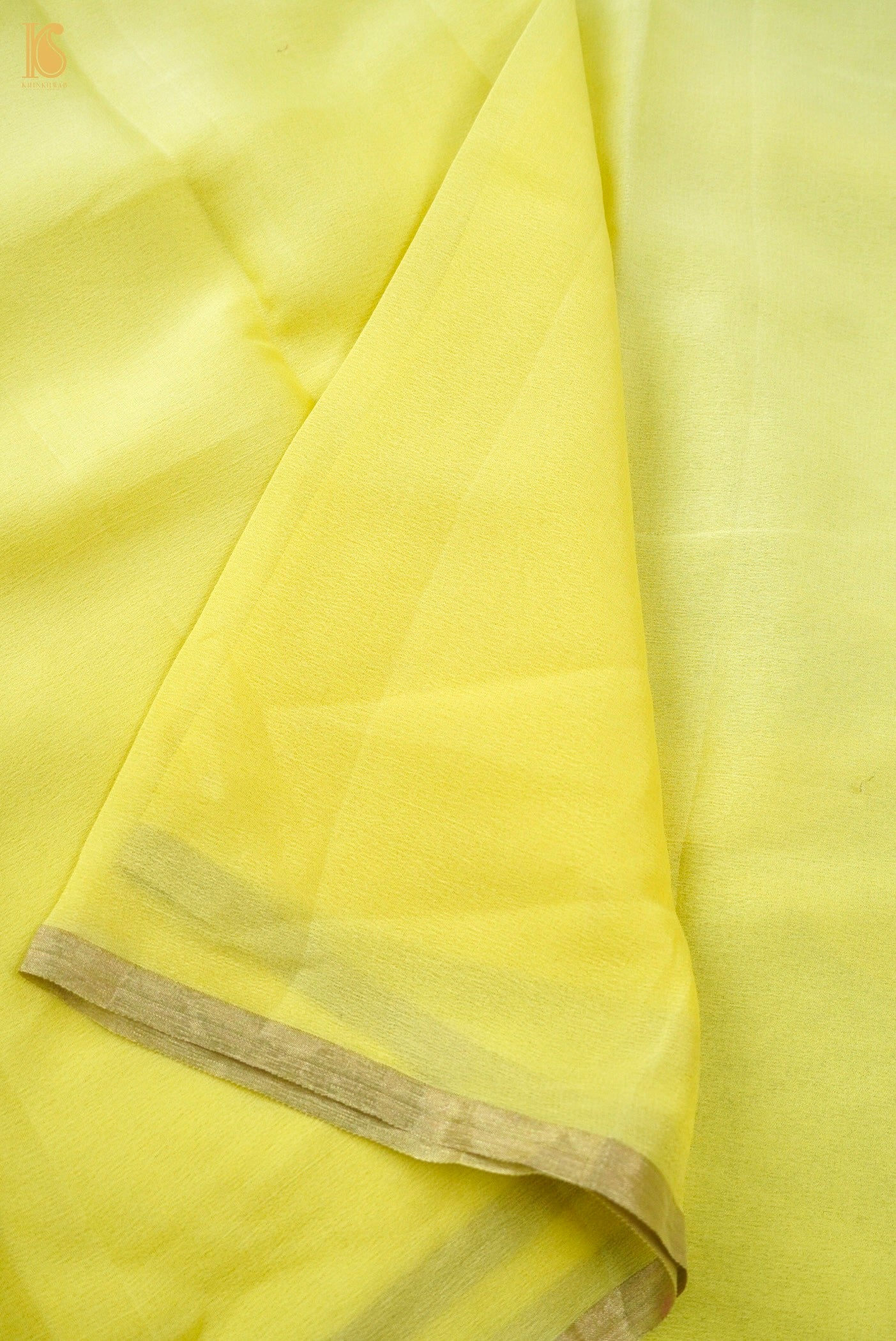 Yellow Plain Georgette Handloom Banarasi Saree - Khinkhwab