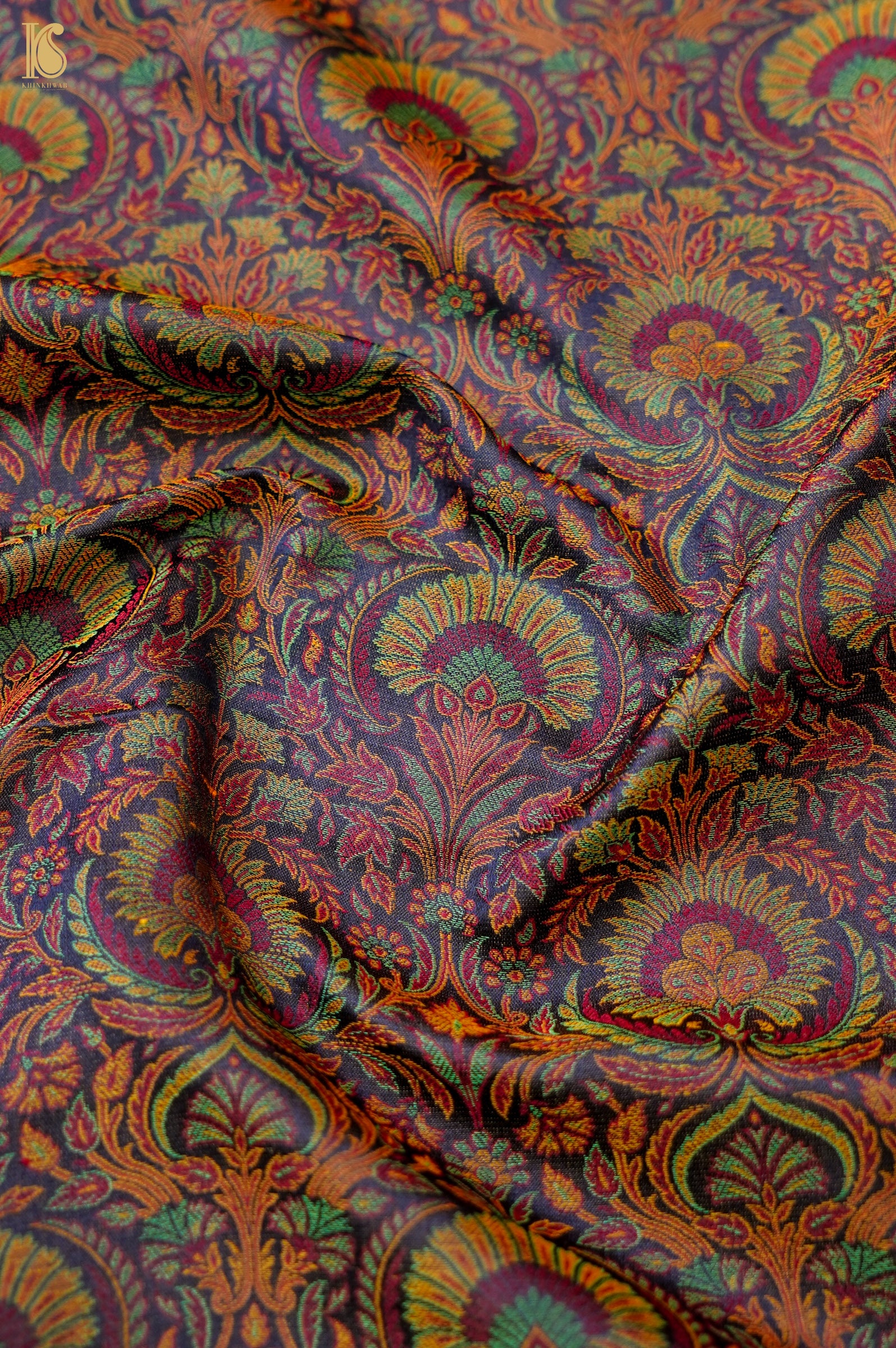 Handloom Banarasi Neelkanthi Tanchoi Silk Fabric