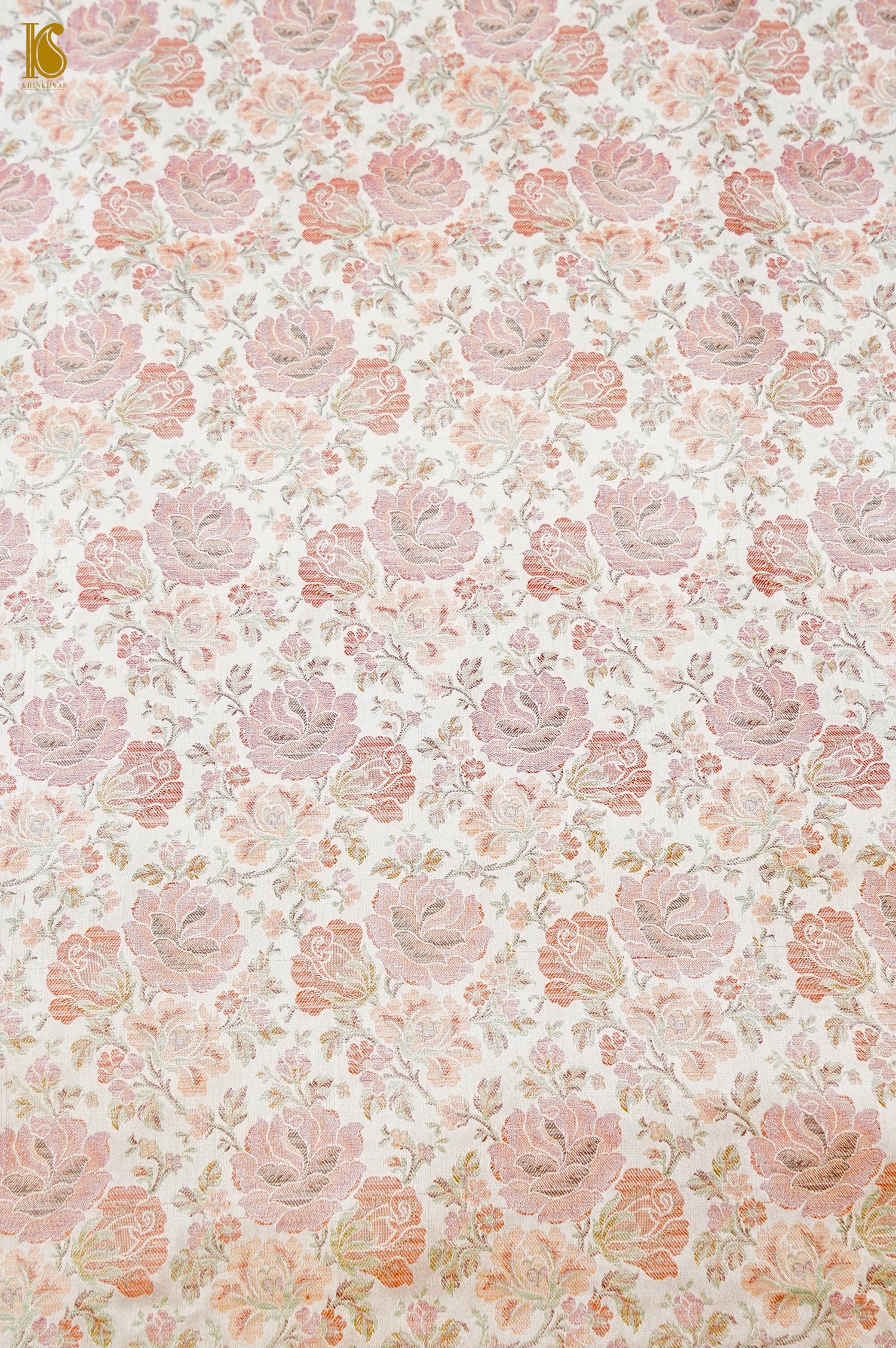 Handloom Banarasi Tanchoi Silk Rose Fabric