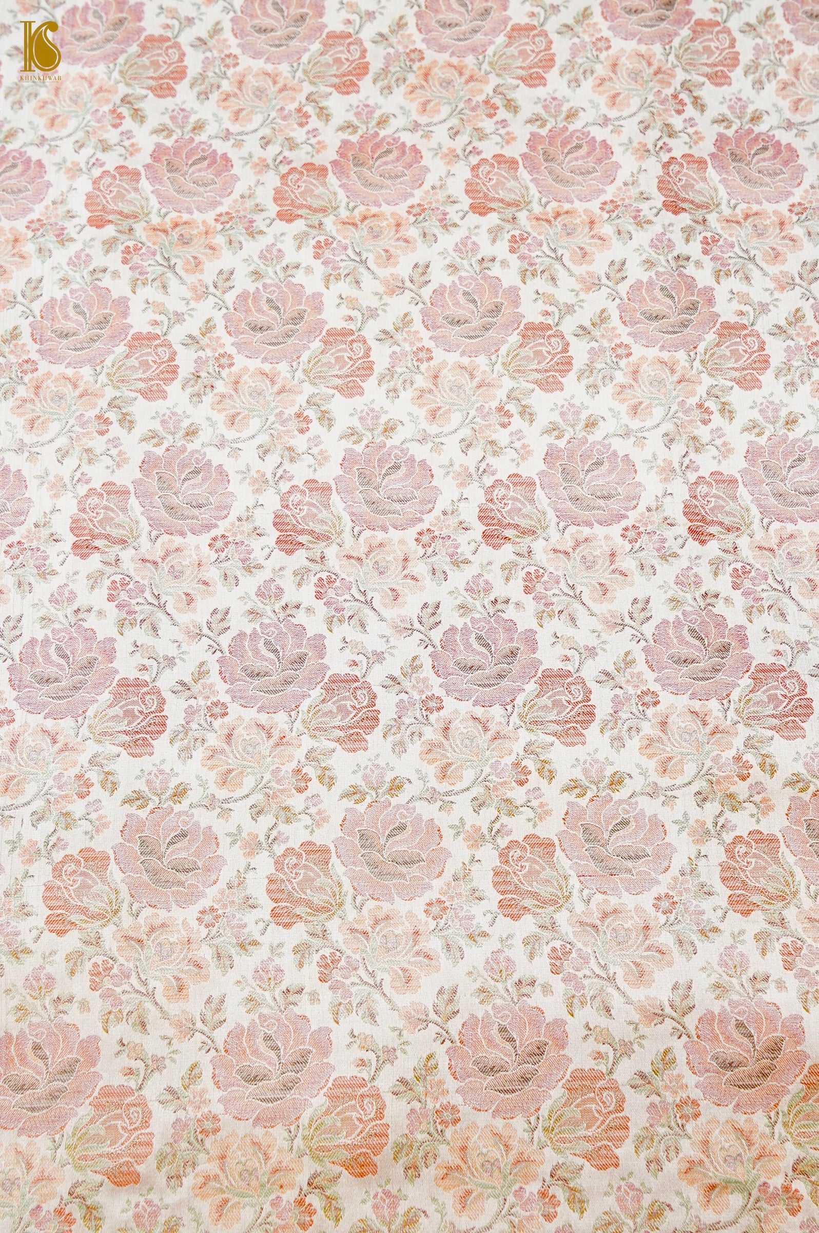 Handloom Banarasi Tanchoi Silk Rose Fabric