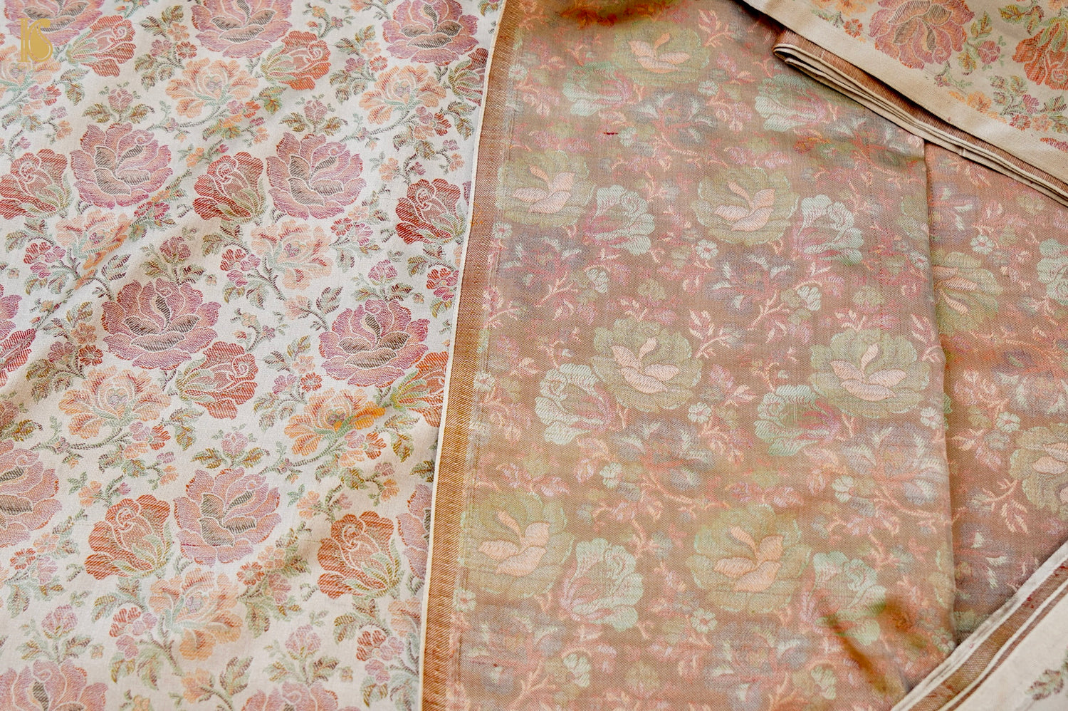 Handloom Banarasi Tanchoi Silk Rose Fabric