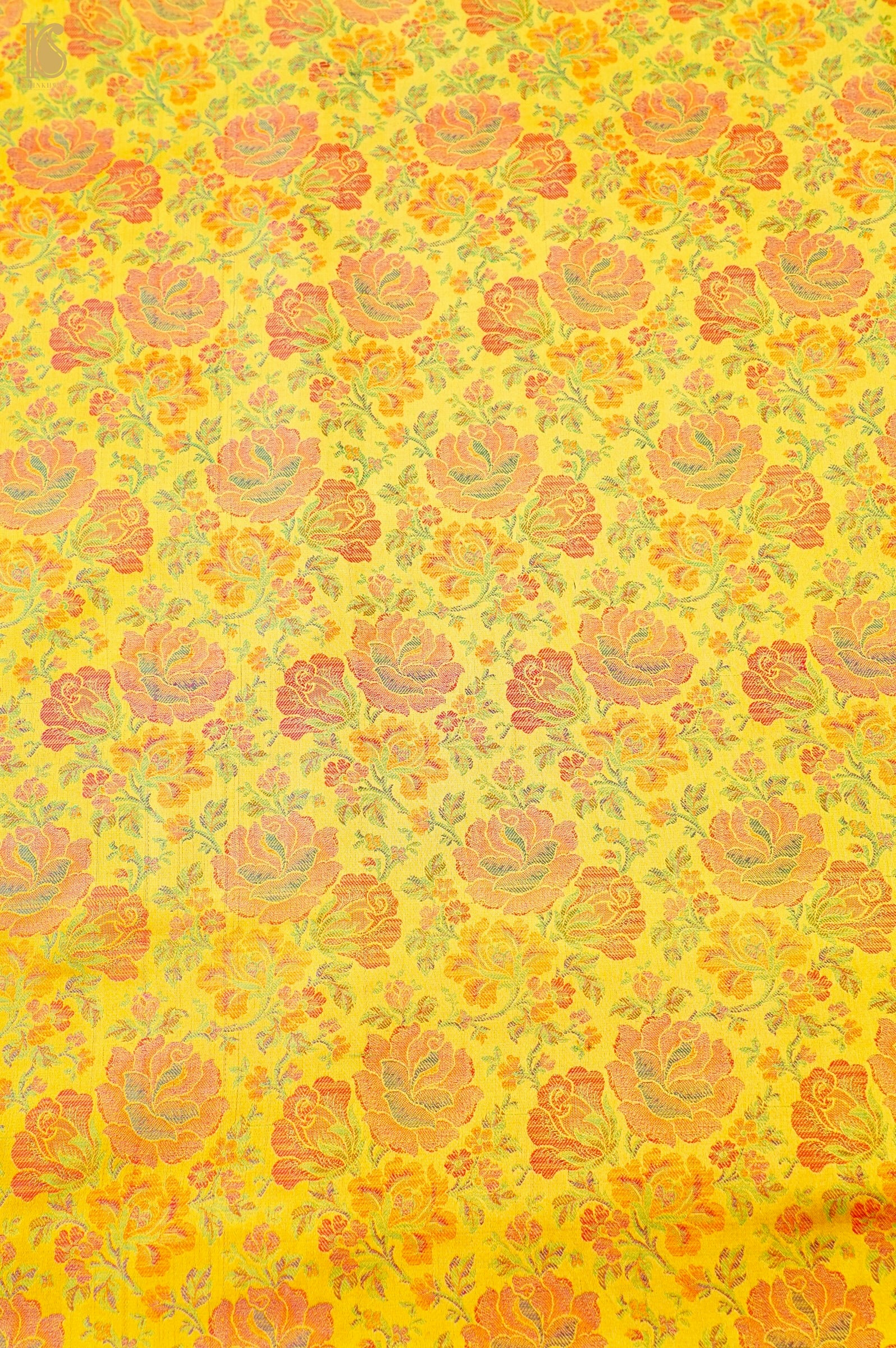 Handloom Banarasi Tanchoi Silk Rose Fabric
