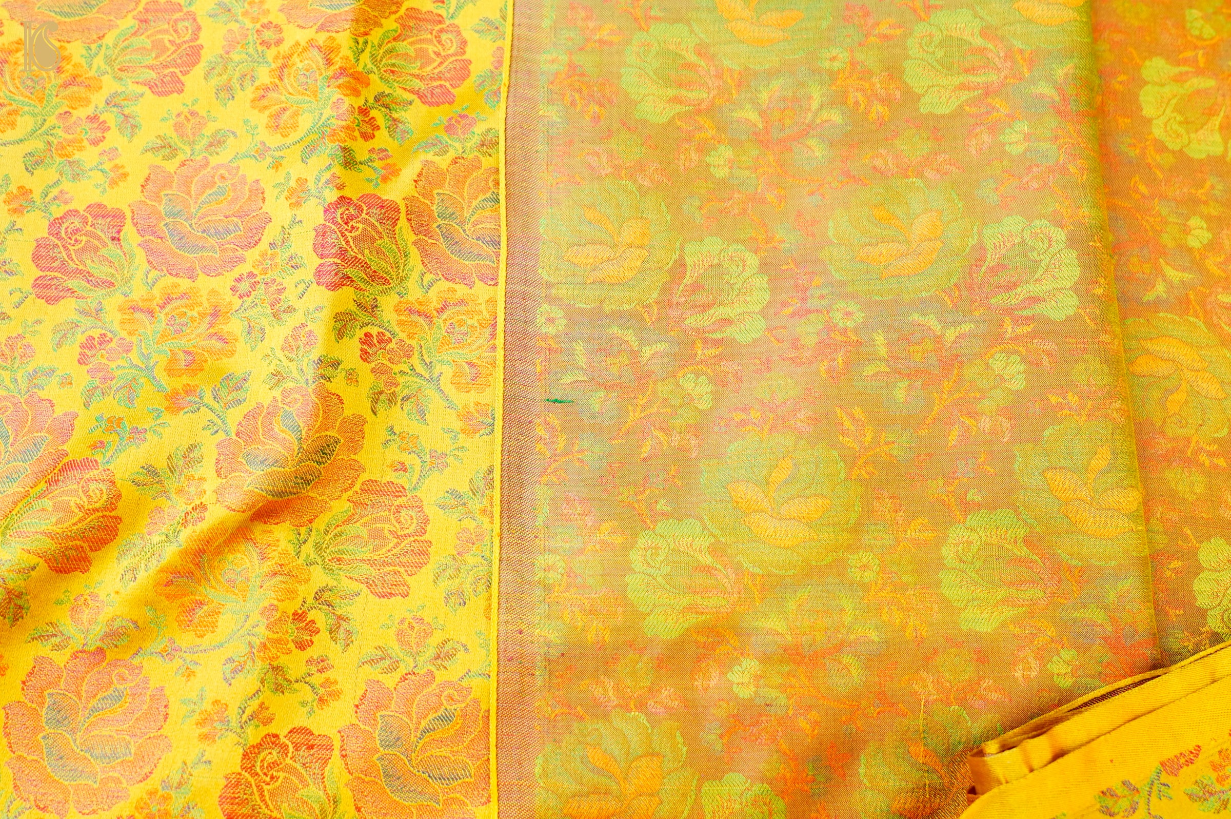 Handloom Banarasi Tanchoi Silk Rose Fabric