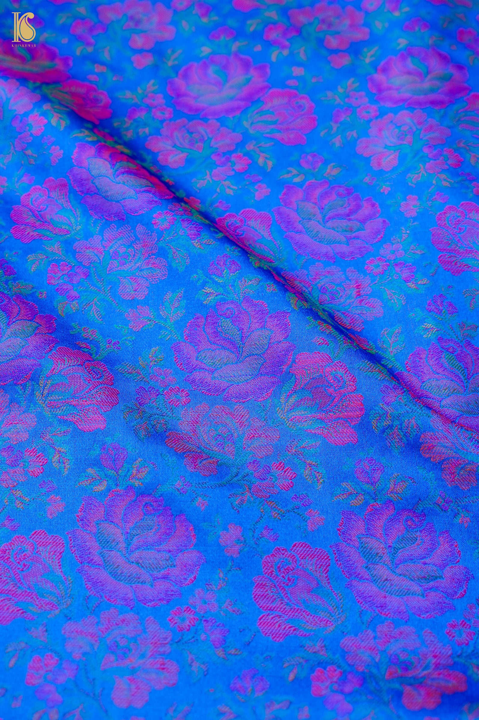 Handloom Banarasi Tanchoi Silk Rose Fabric
