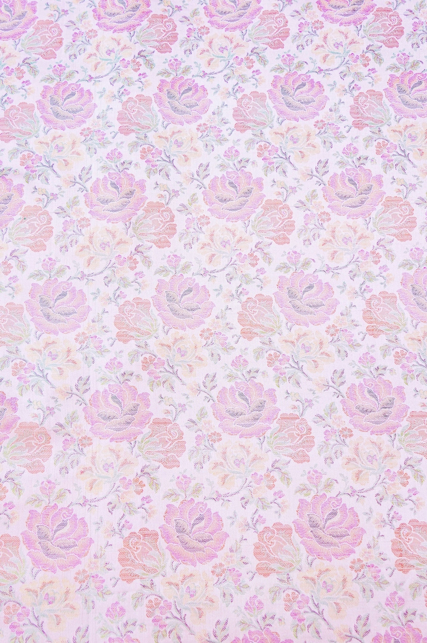 Handloom Banarasi Tanchoi Silk Rose Fabric