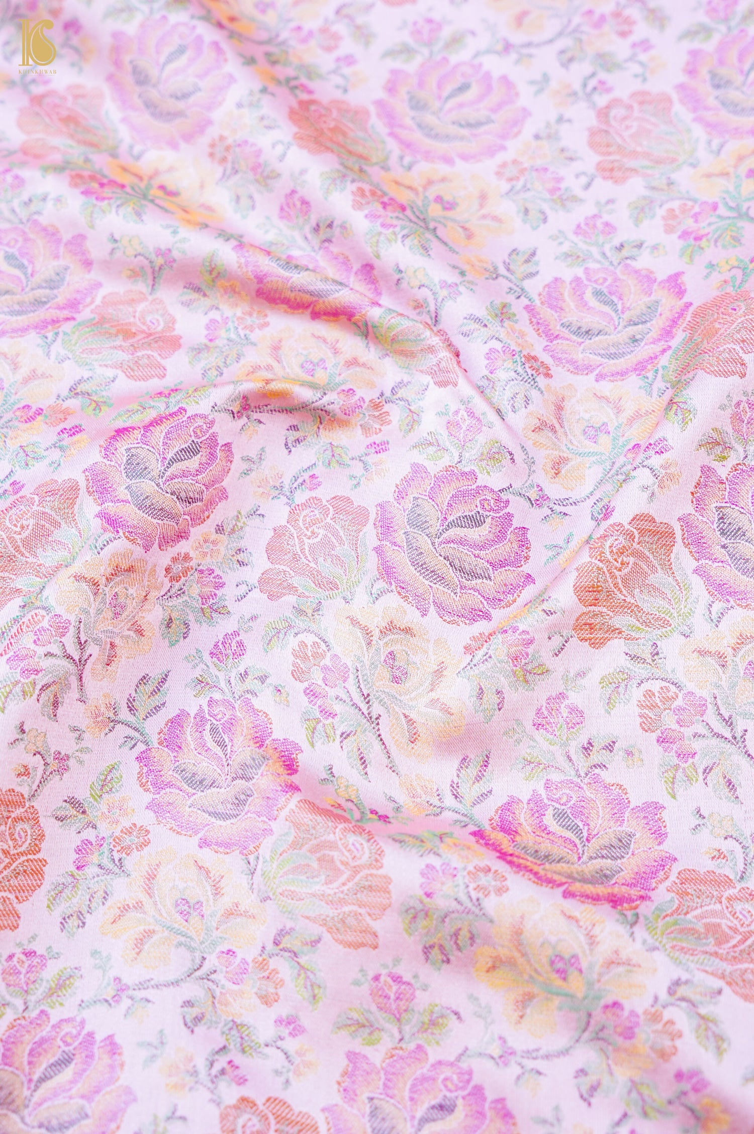 Handloom Banarasi Tanchoi Silk Rose Fabric