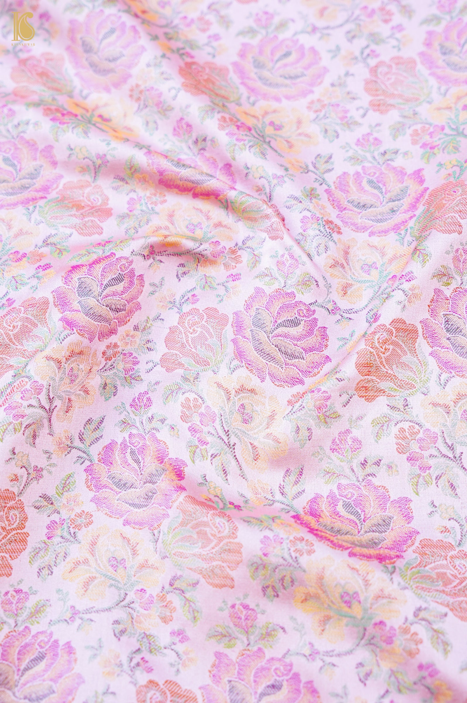 Handloom Banarasi Tanchoi Silk Rose Fabric