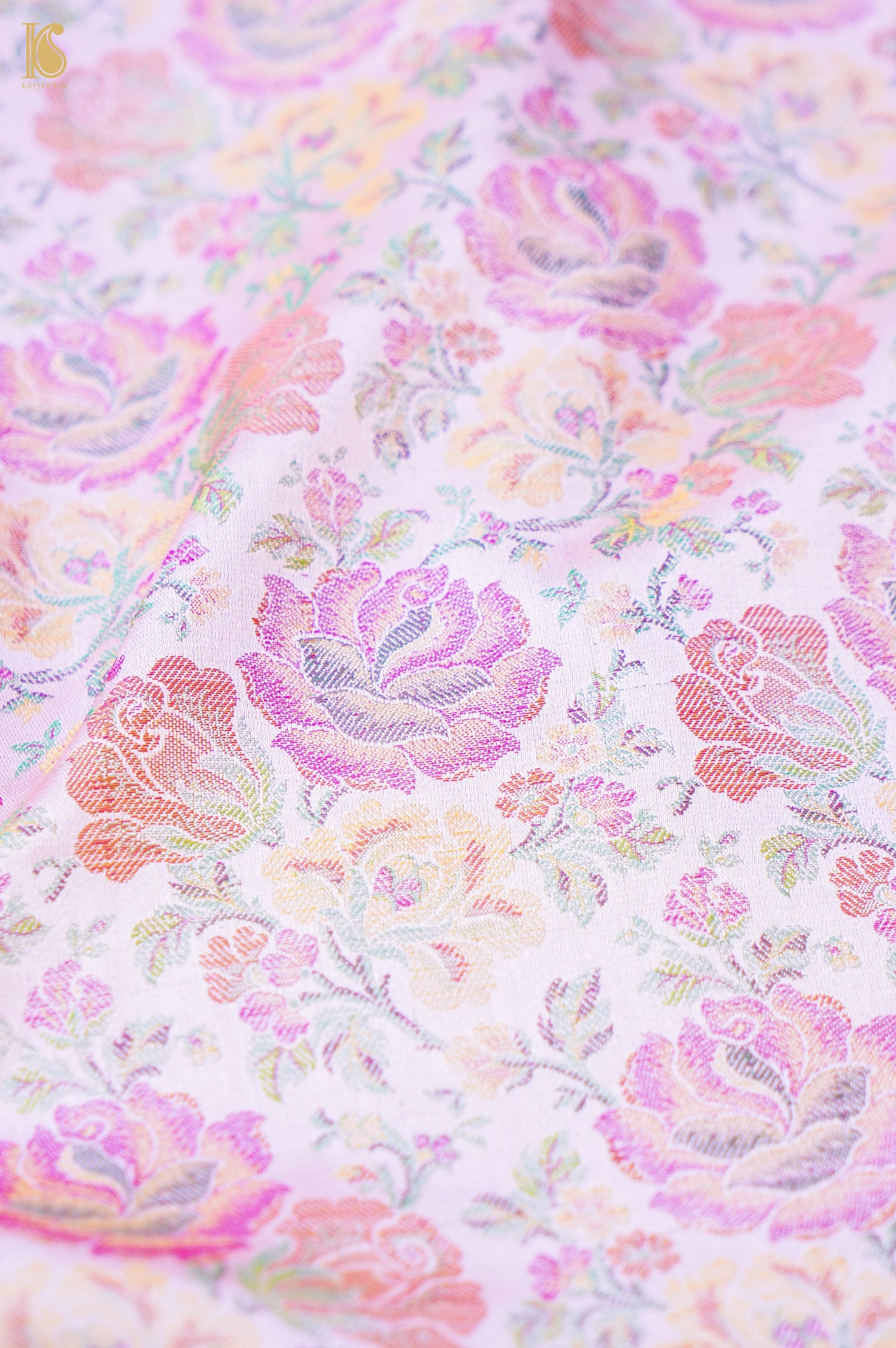 Handloom Banarasi Tanchoi Silk Rose Fabric