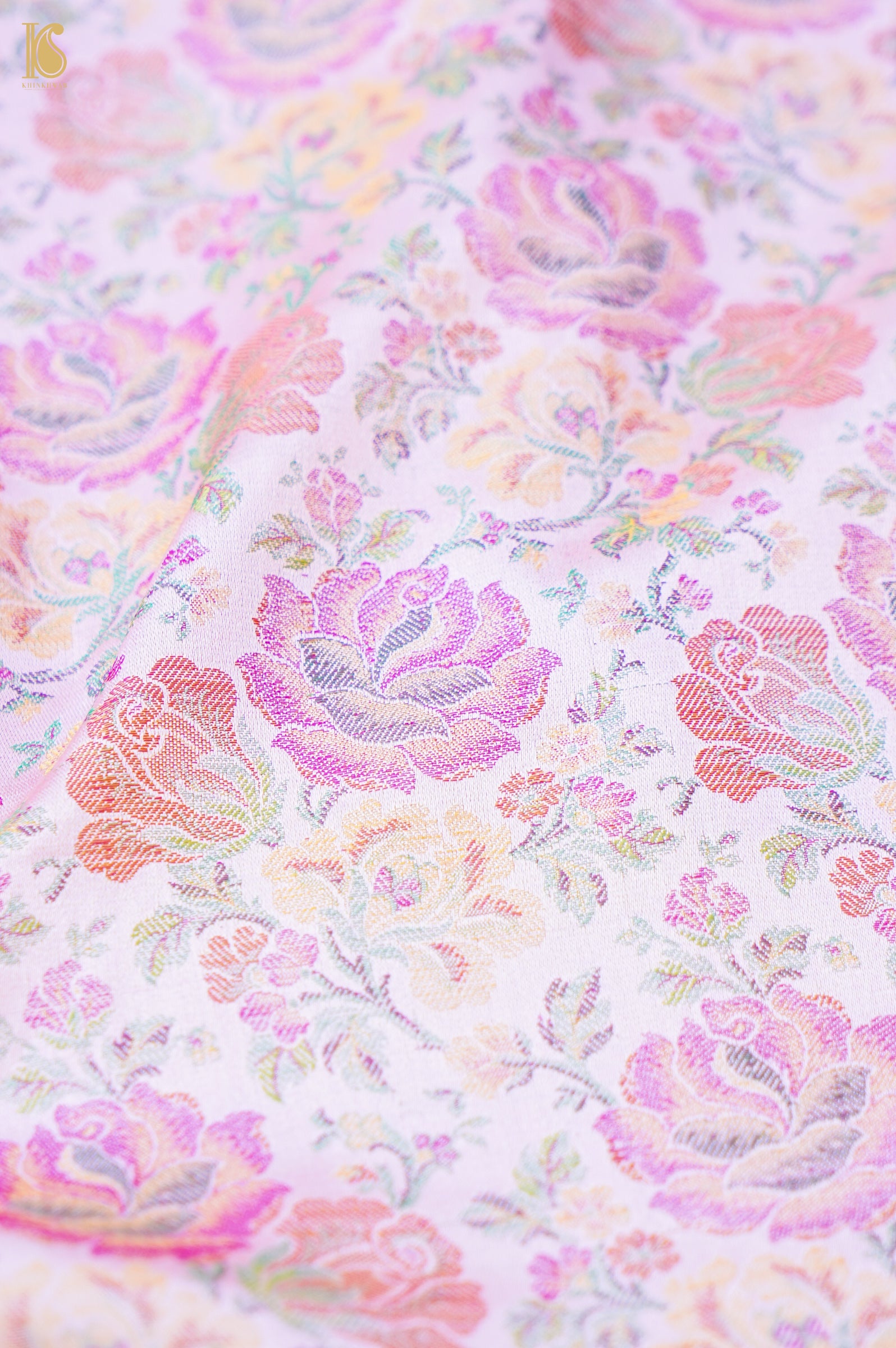 Handloom Banarasi Tanchoi Silk Rose Fabric