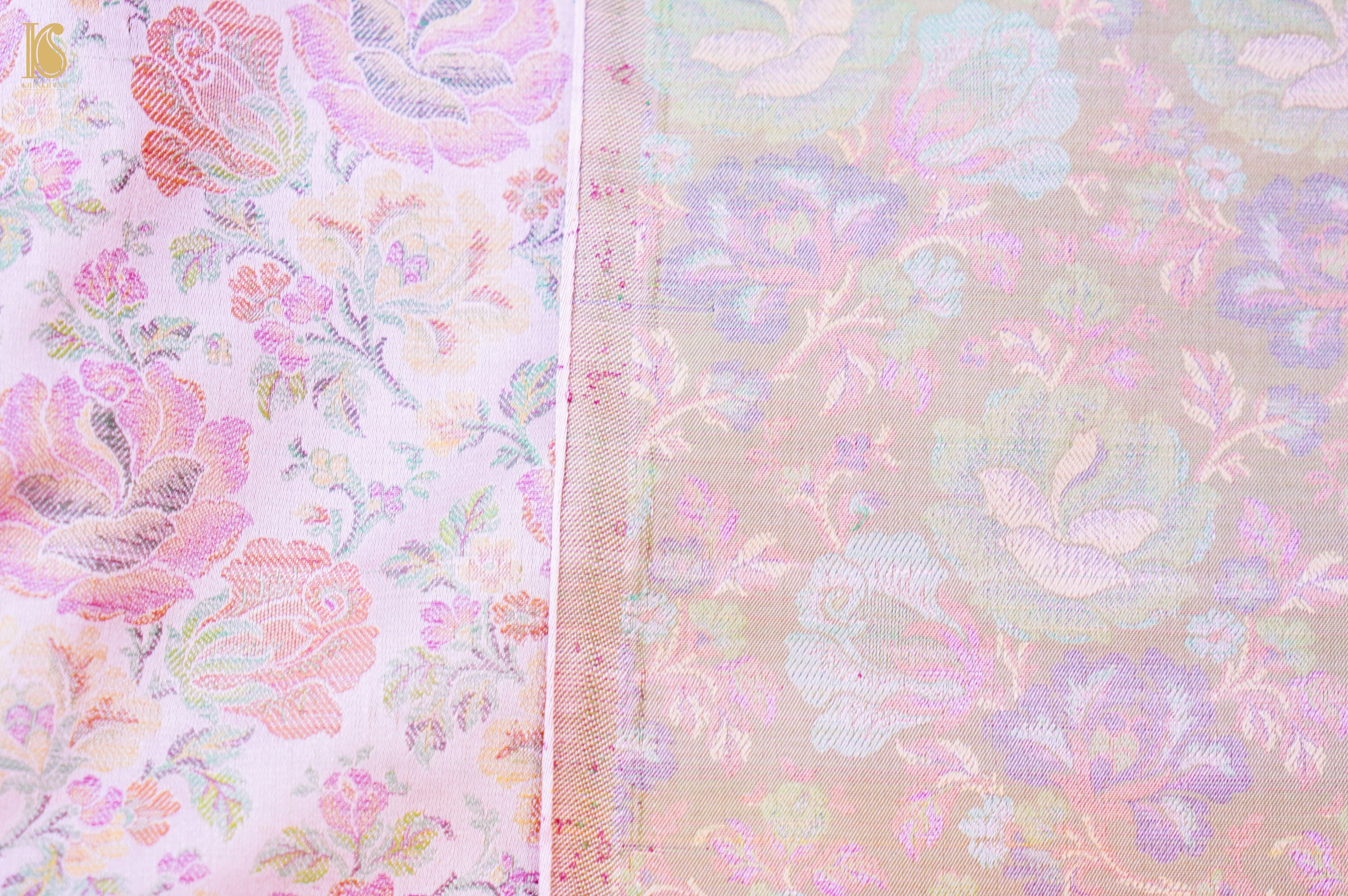 Handloom Banarasi Tanchoi Silk Rose Fabric