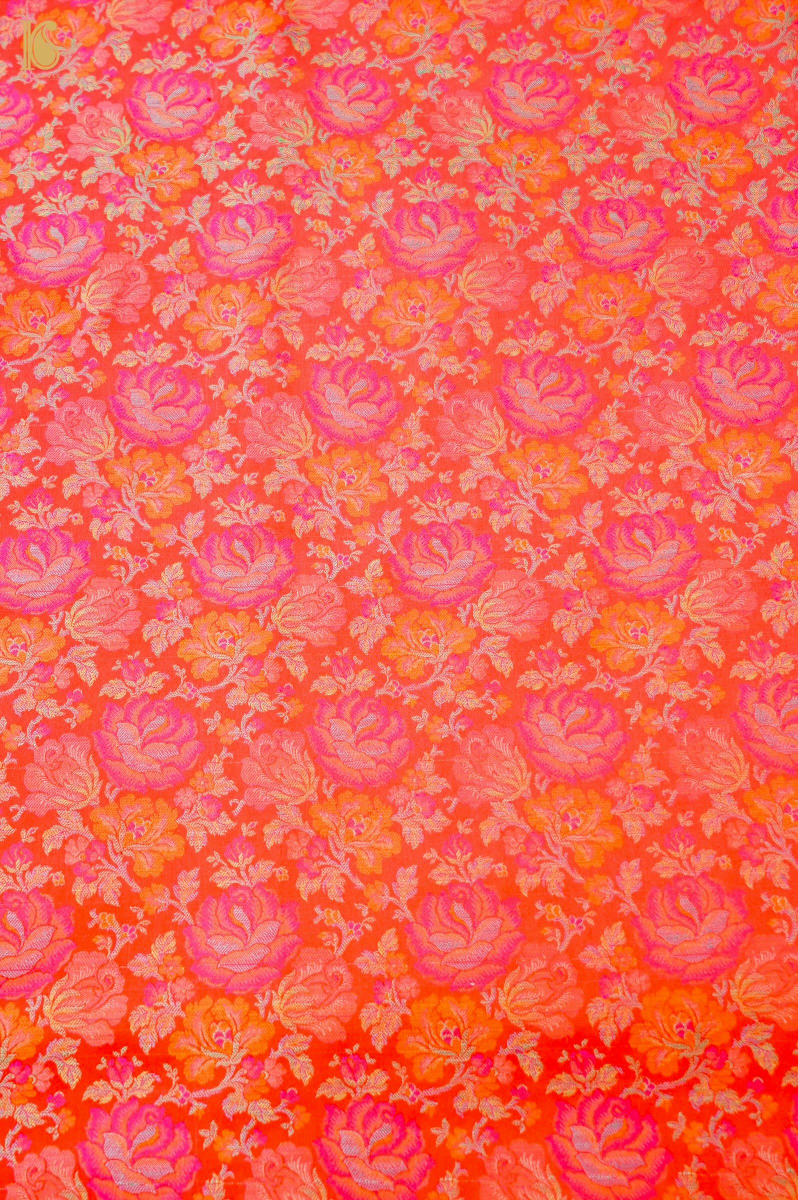 Handloom Banarasi Tanchoi Silk Rose Fabric