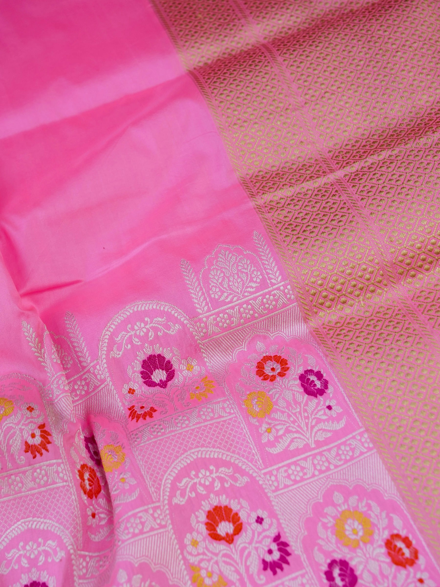 Banarasi Katan Silk Kadwa Handloom Saree | Baby Pink - Khinkhwab