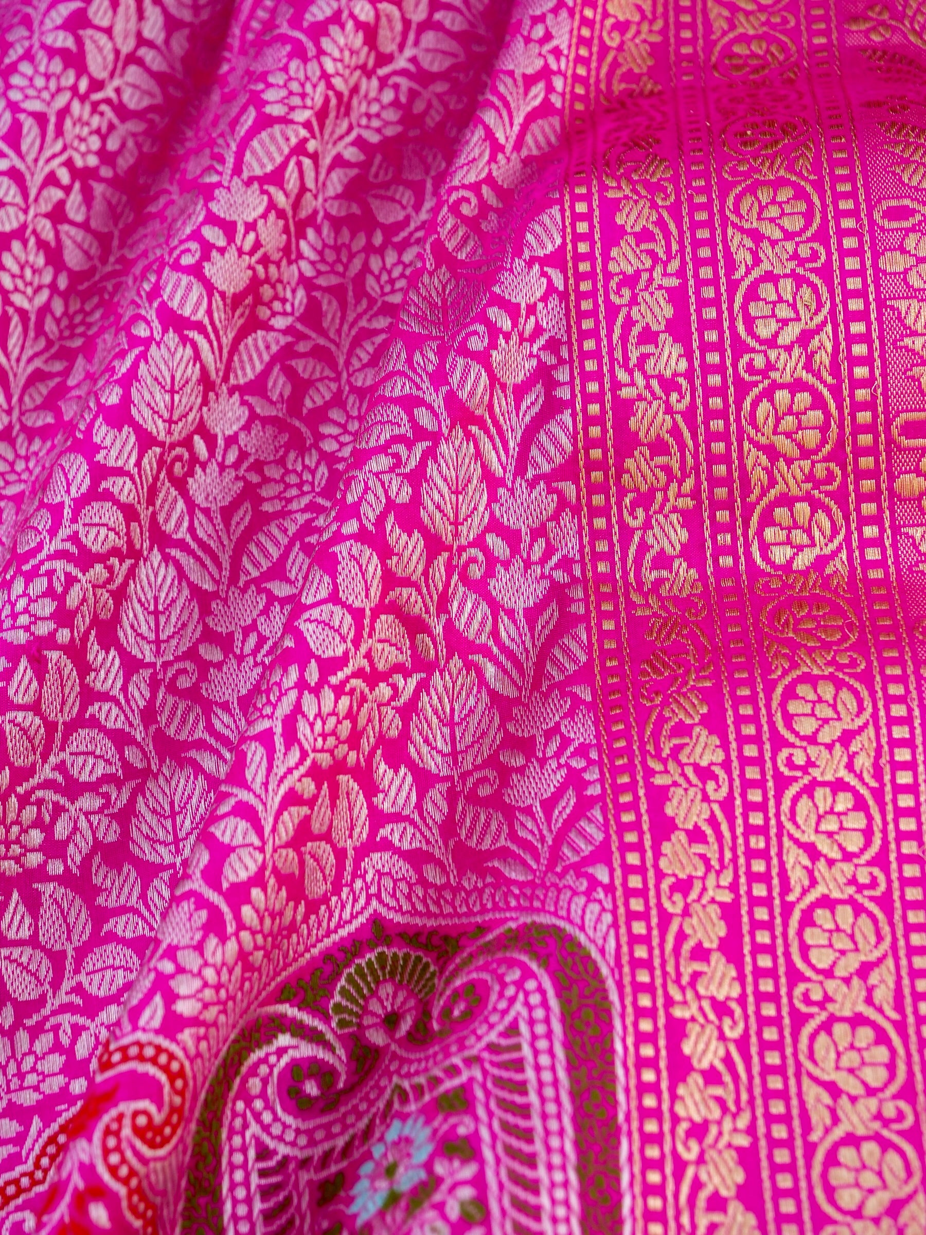 Banarasi Katan Silk Kadwa Meenakari Border Handloom Saree | Hot Pink - Khinkhwab