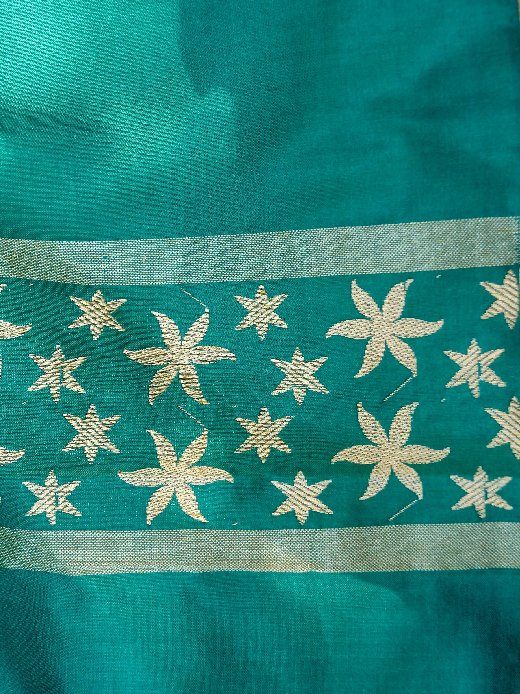 Banarasi Katan Silk Kadwa Star Booti Handloom Saree | Teal - Khinkhwab